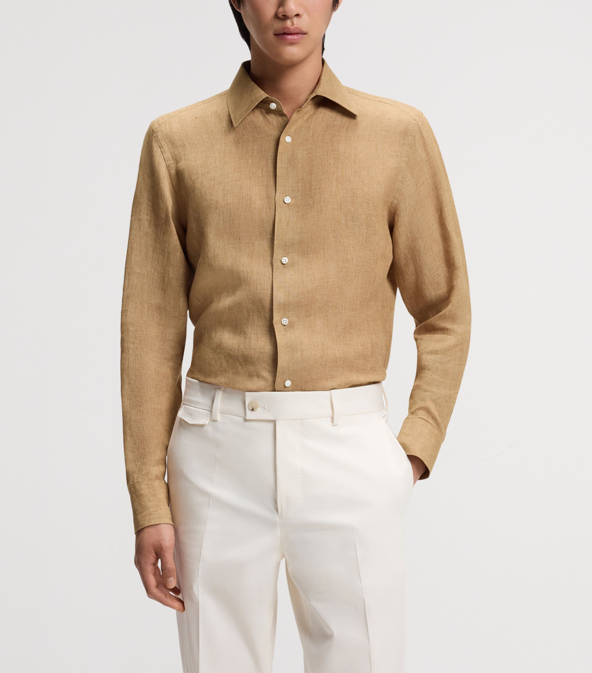 BOSS Mens Linen Slim-Fit Shirt Image 2