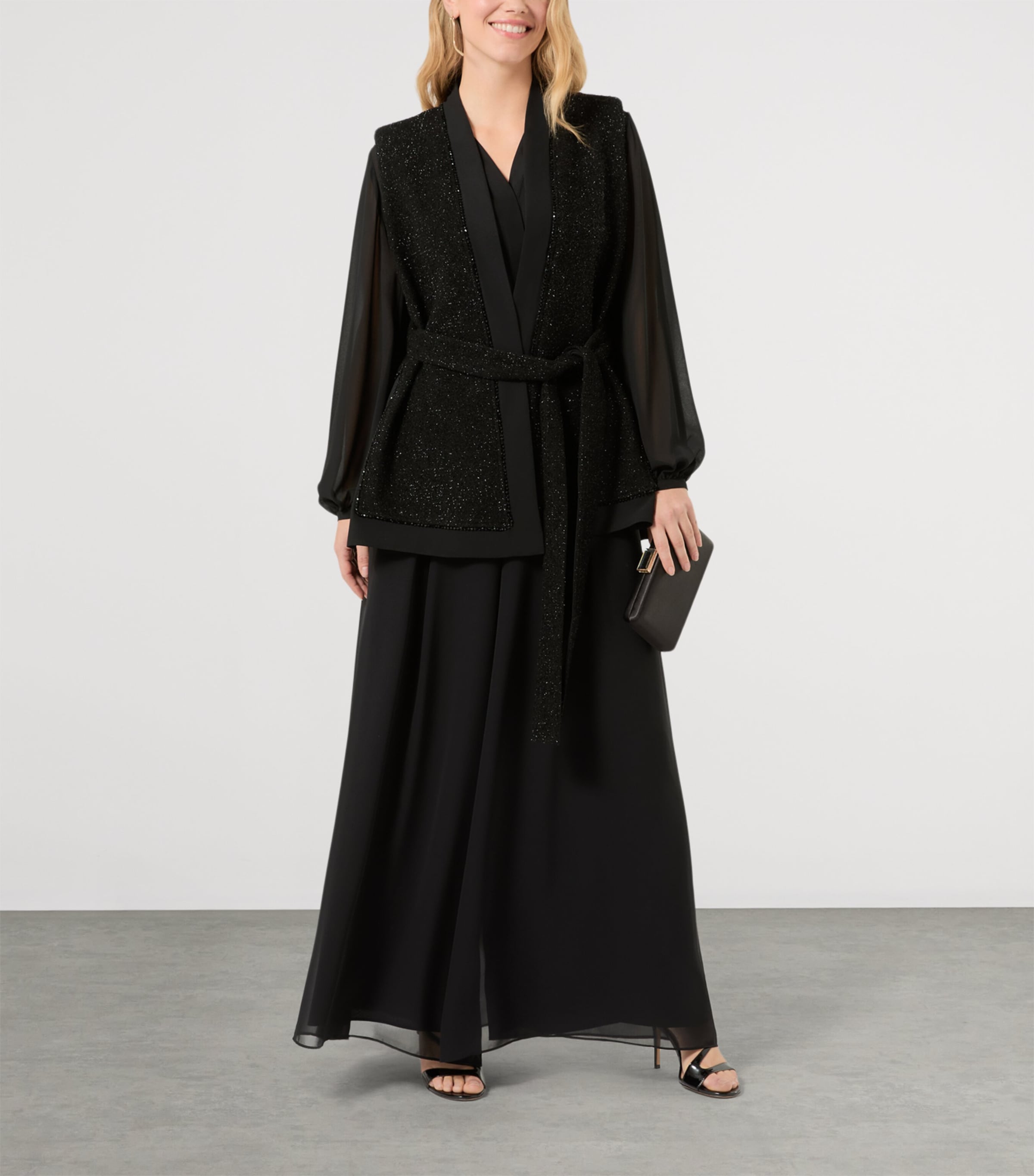 Marina Rinaldi Womens Sparkling Tie-Belt Gilet Black Image 2