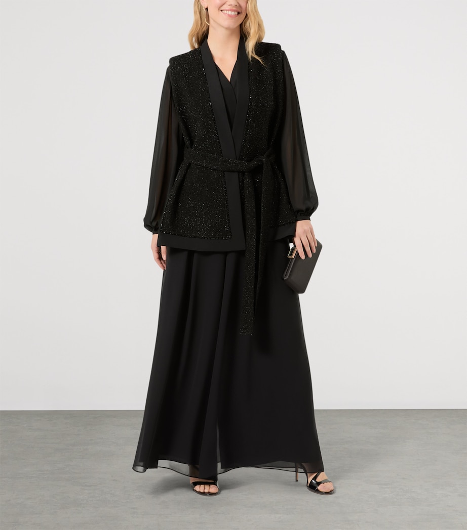 Marina Rinaldi Womens Sparkling Tie-Belt Gilet Black Image 2