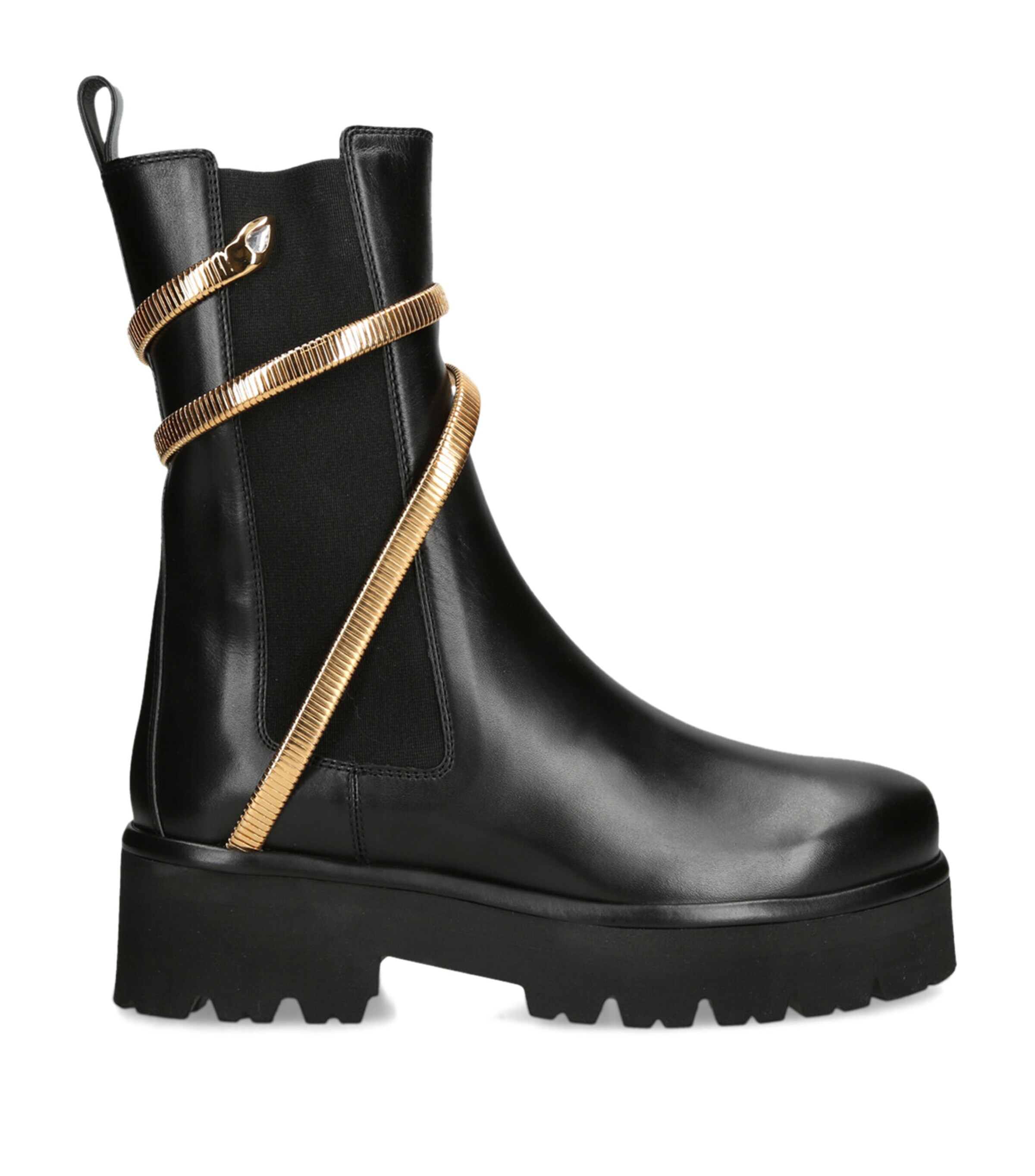 René Caovilla Cleo Chunky Sole Gold Leather Ankle Boots In Black