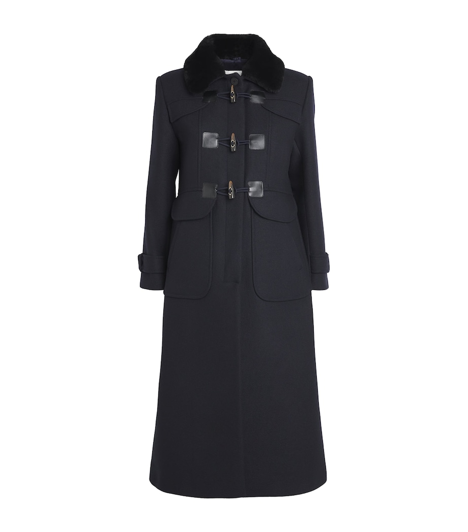 Wool-Blend Shearling-Collar Coat NAVY BLUE Image 1