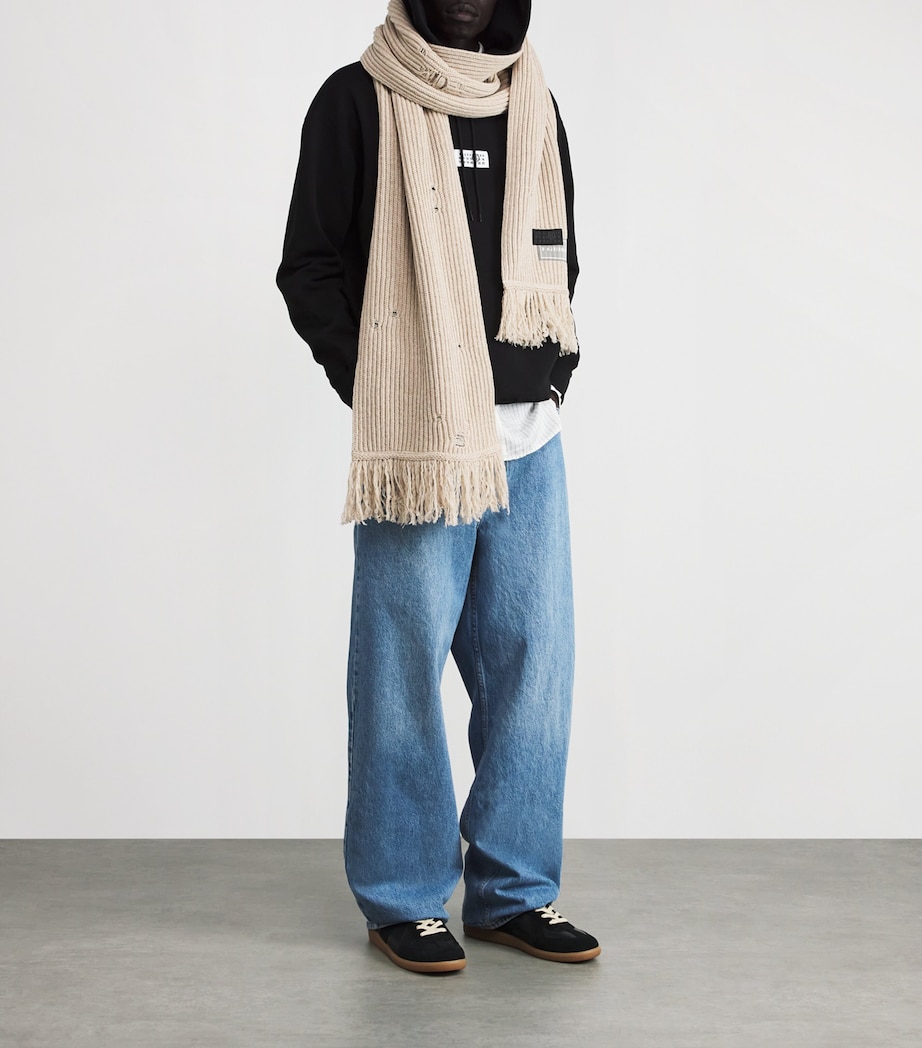 MM6 Maison Margiela Wool-Blend Distressed Scarf Beige Melange Image 2
