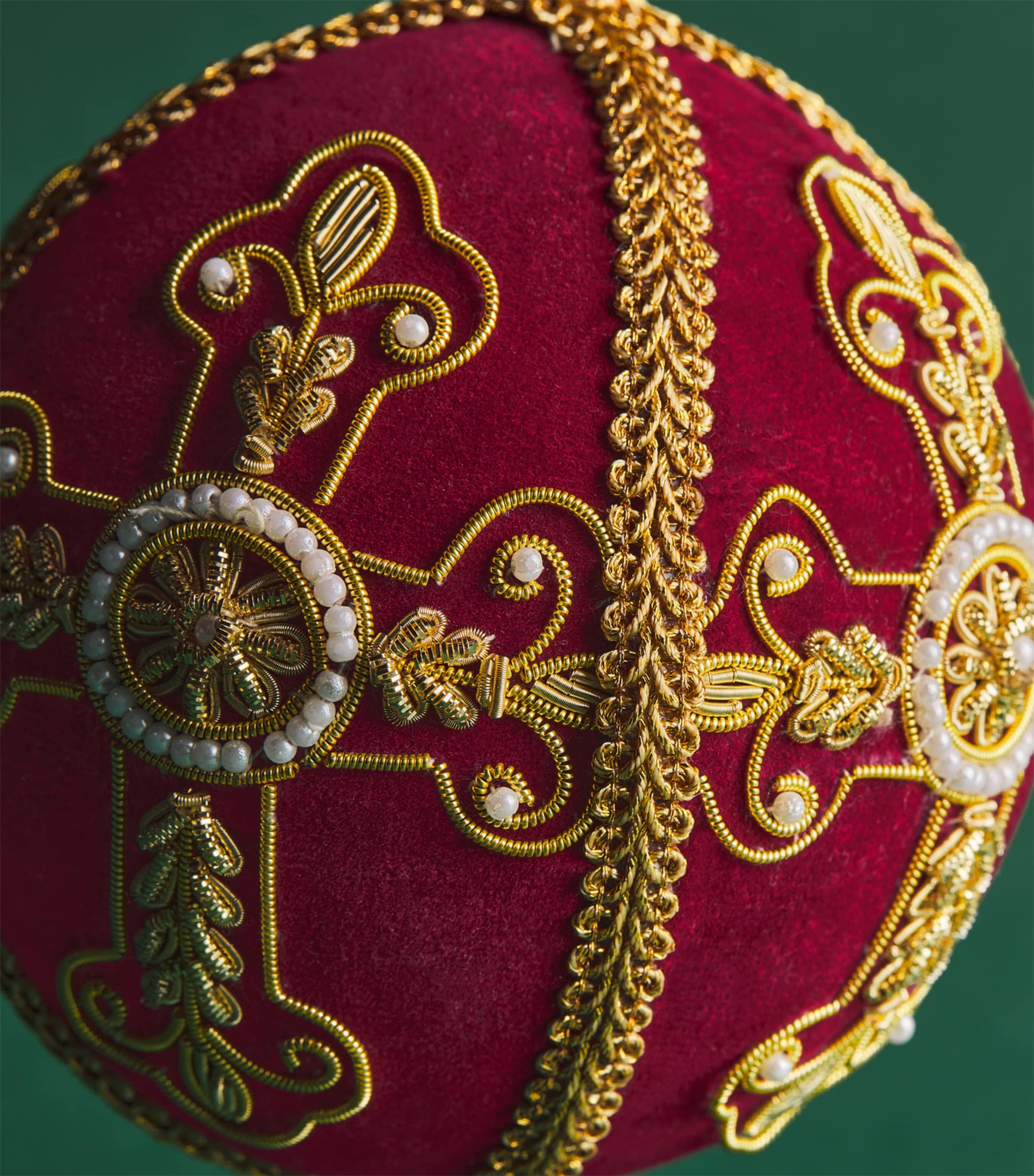Harrods Velvet Embellished-Cross Bauble Burgundy/gold Image 2