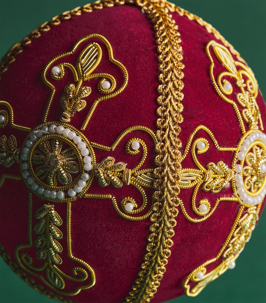 Harrods Velvet Embellished-Cross Bauble Burgundy/gold Image 2