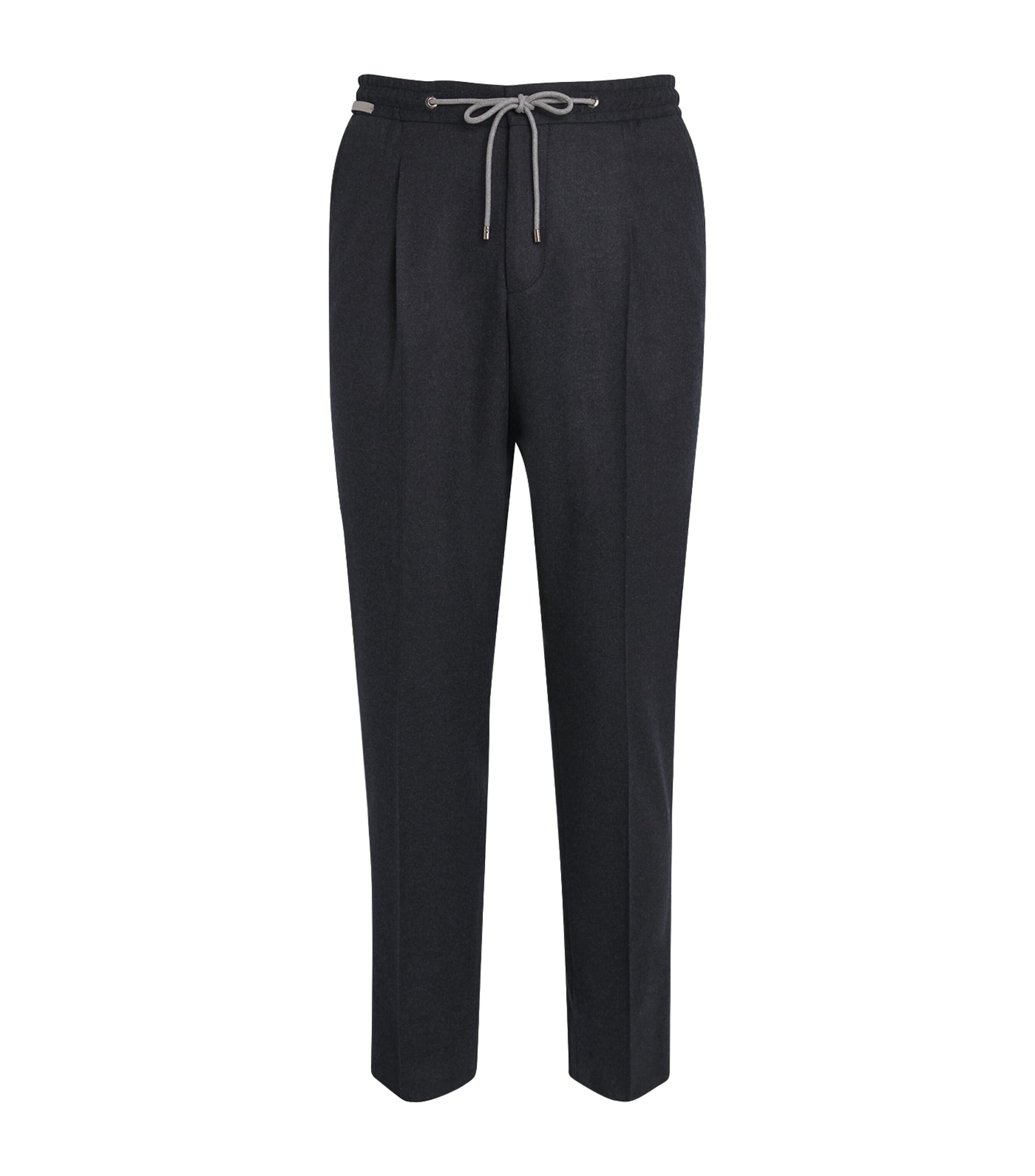 Corneliani Wool-cashmere Drawstring Trousers In Gray