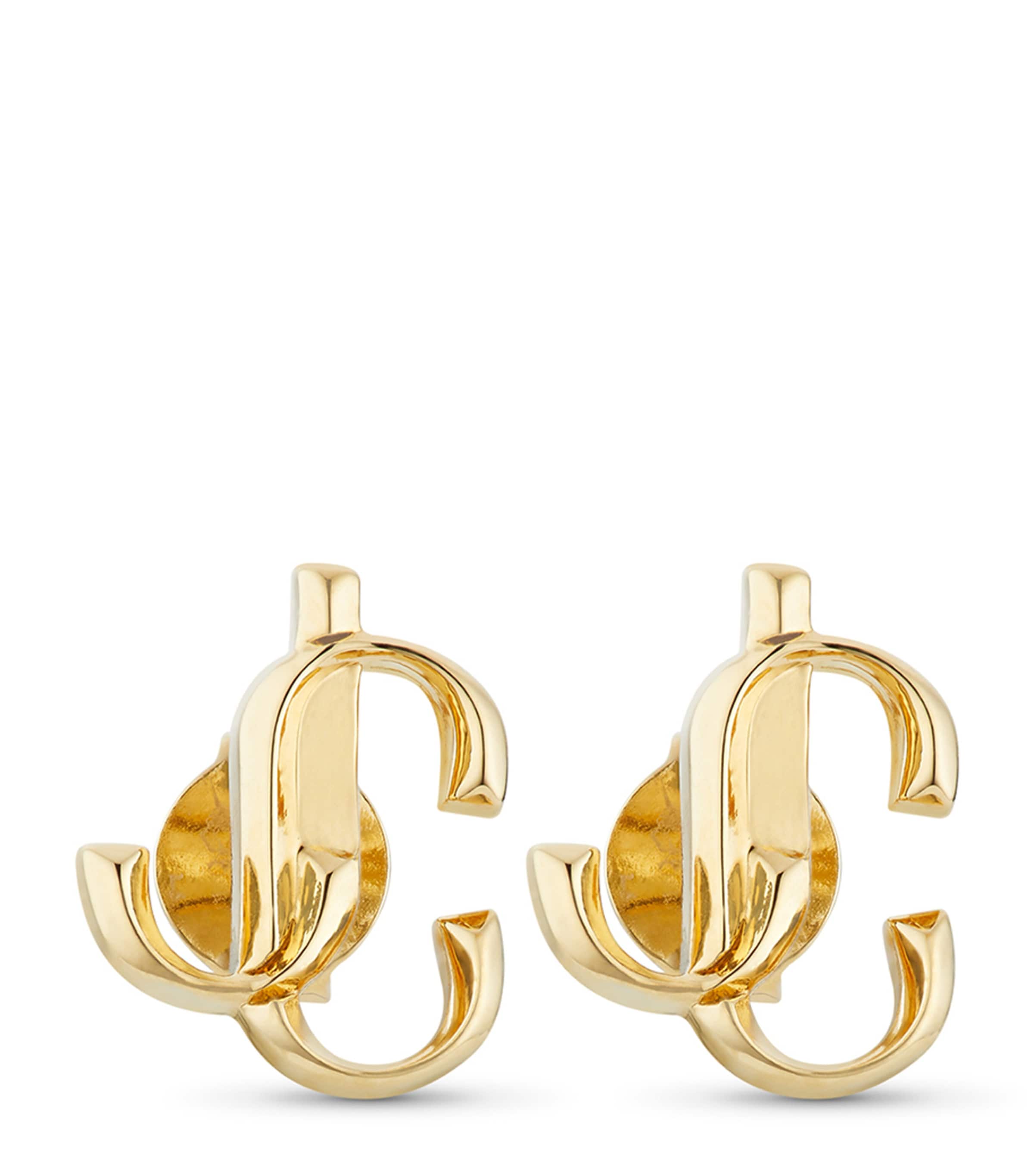 Jimmy Choo Womens Jc Logo-embellished Gold-toned Brass Stud Earrings In Gold