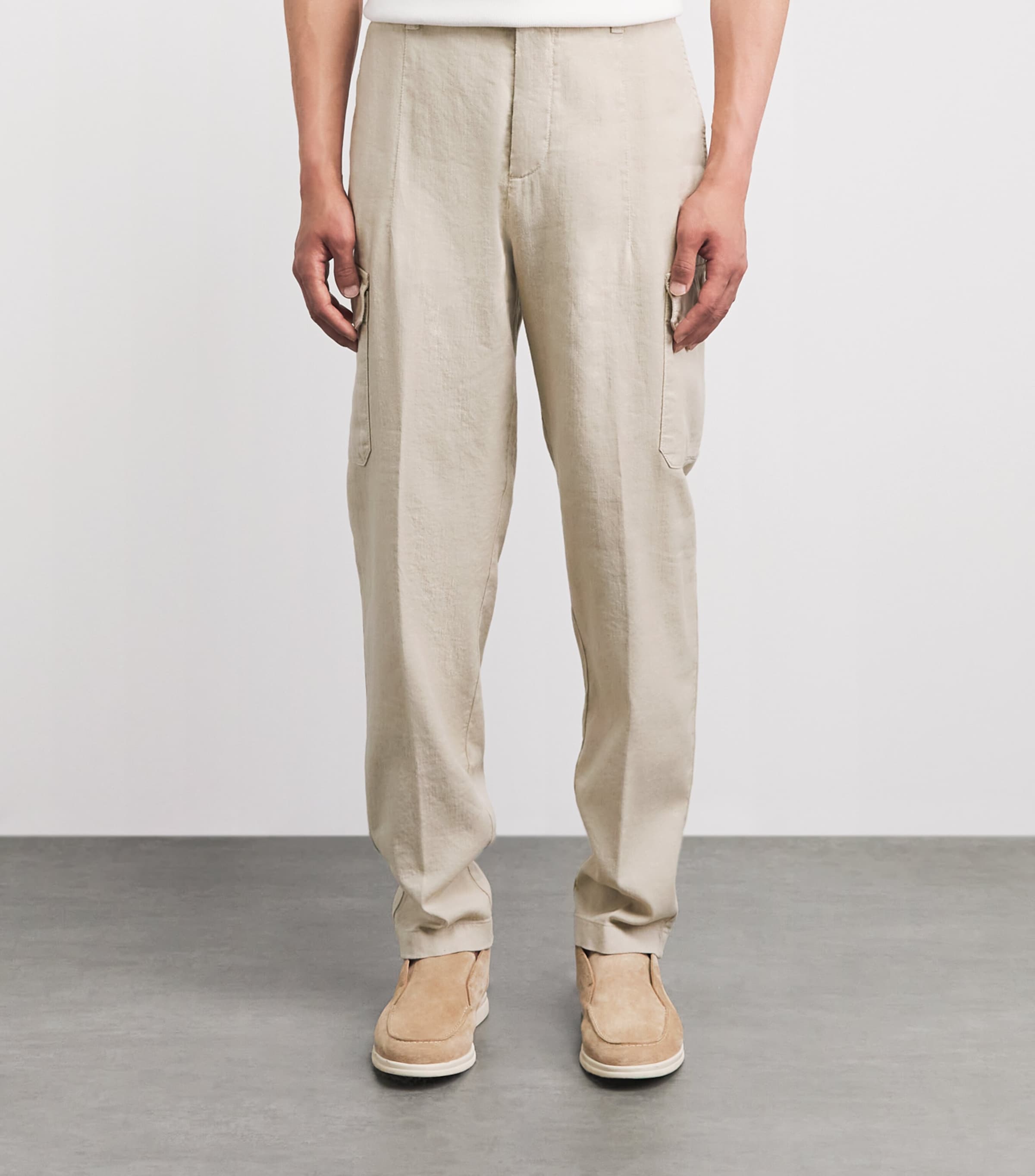 Eleventy Mens Cotton-Linen-Blend Cargo Trousers Sabbia Image 4