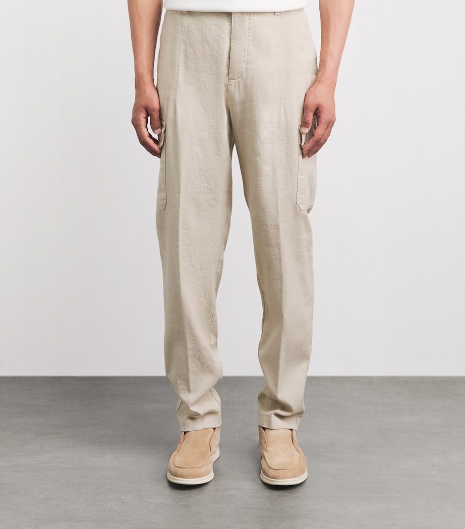 Eleventy Mens Cotton-Linen-Blend Cargo Trousers Sabbia Image 4