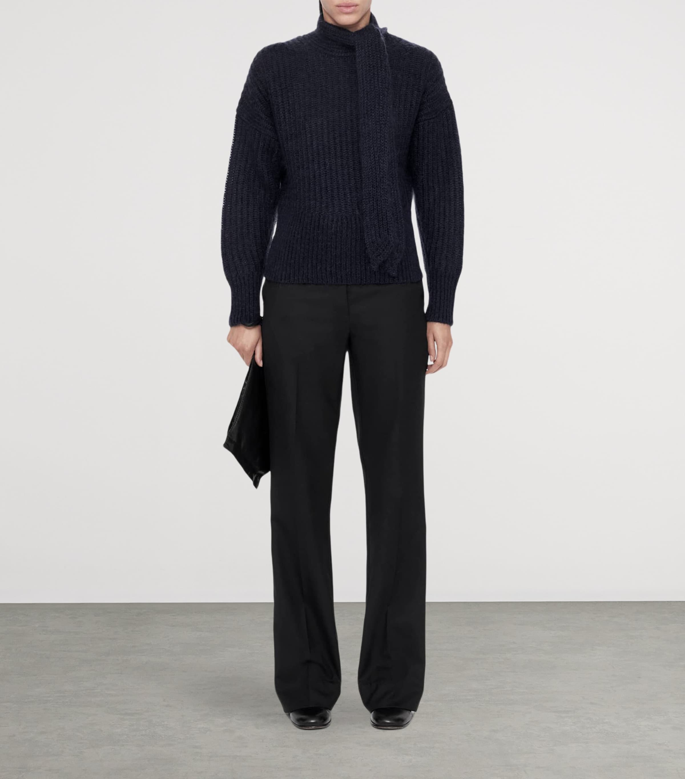 AllSaints Womens Relaxed Tie-Detail Etty Sweater Ink Navy Blue Image 2