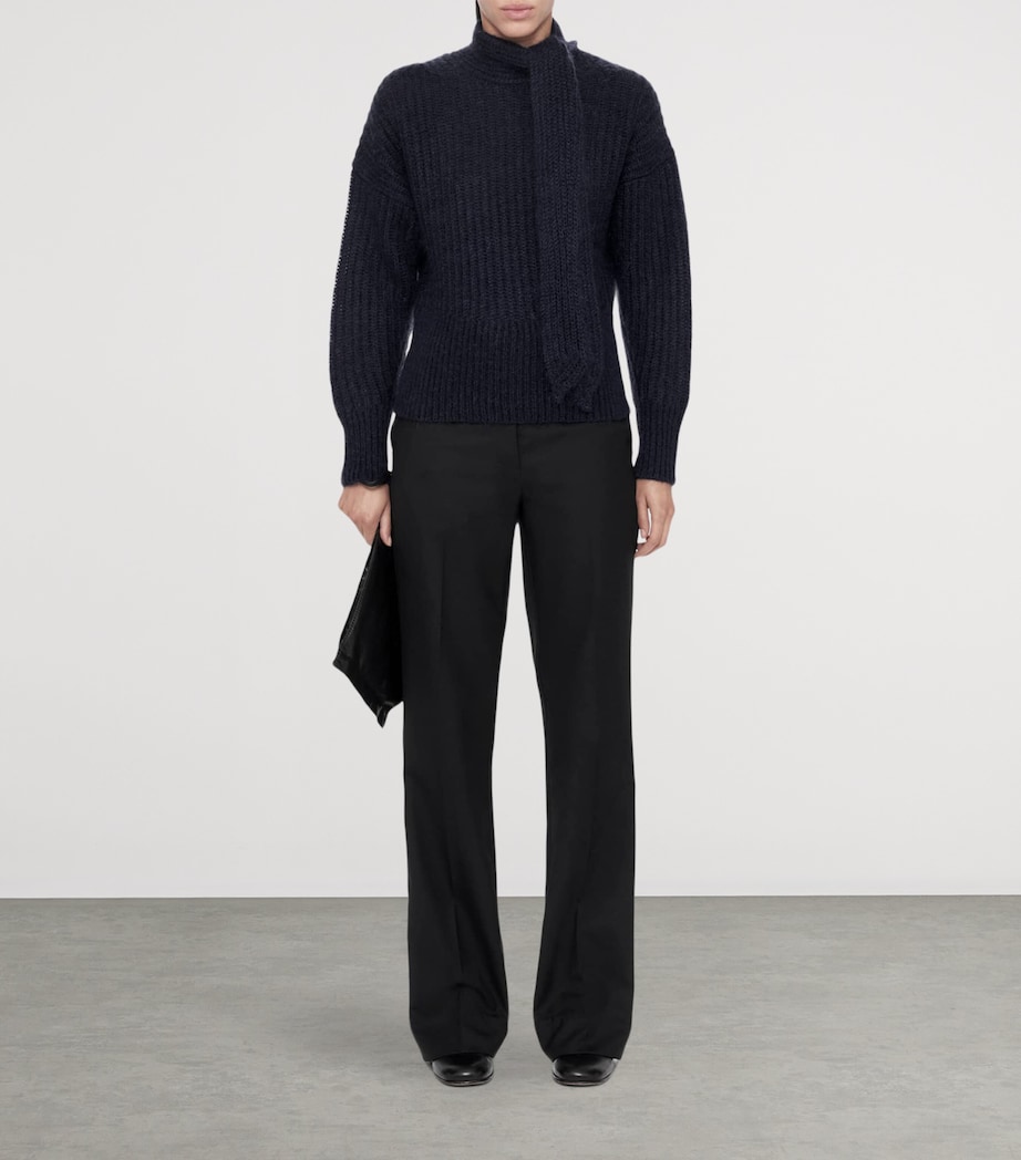 AllSaints Womens Relaxed Tie-Detail Etty Sweater Ink Navy Blue Image 2