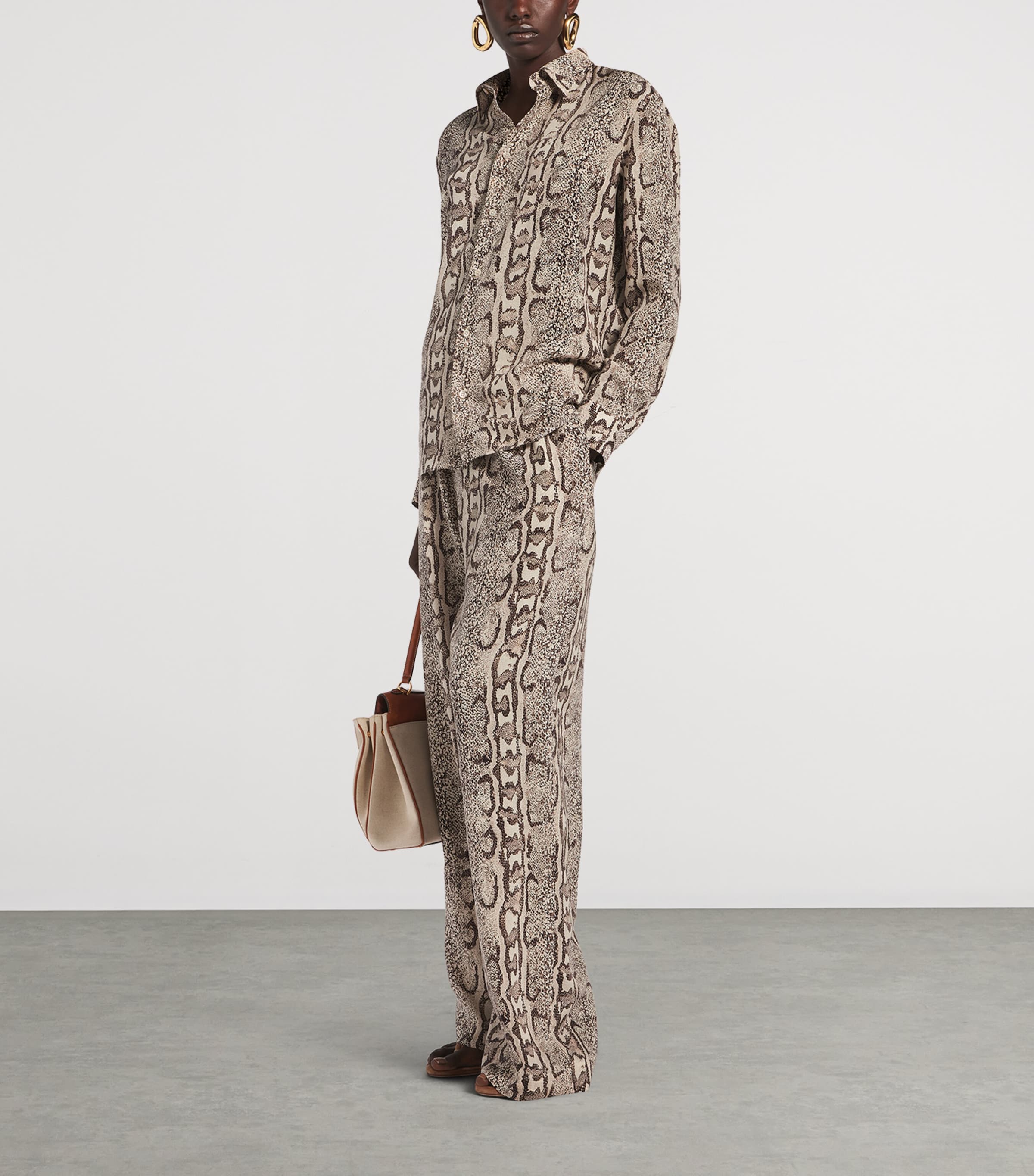 Balenciaga Womens Silk Python Print Wide-Leg Trousers Image 2