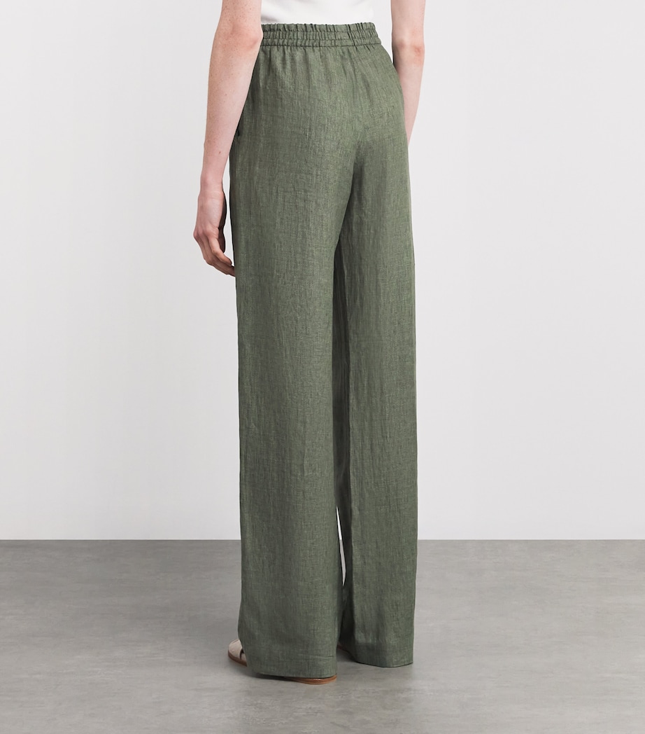 x Harrods Linen Elasticated Palazzo Trousers MILITARY GREEN Image 4
