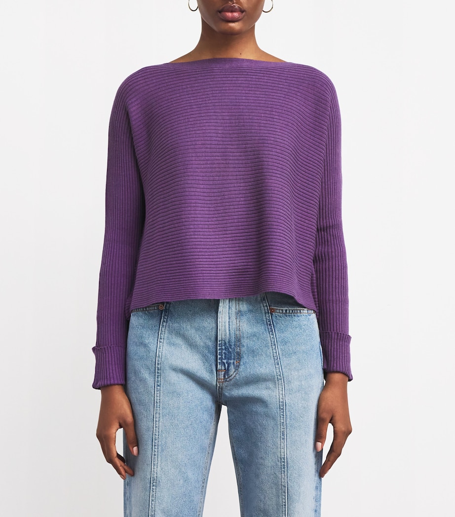 Cotton-Blend Boat-Neck Sweater PURPLE Image 3