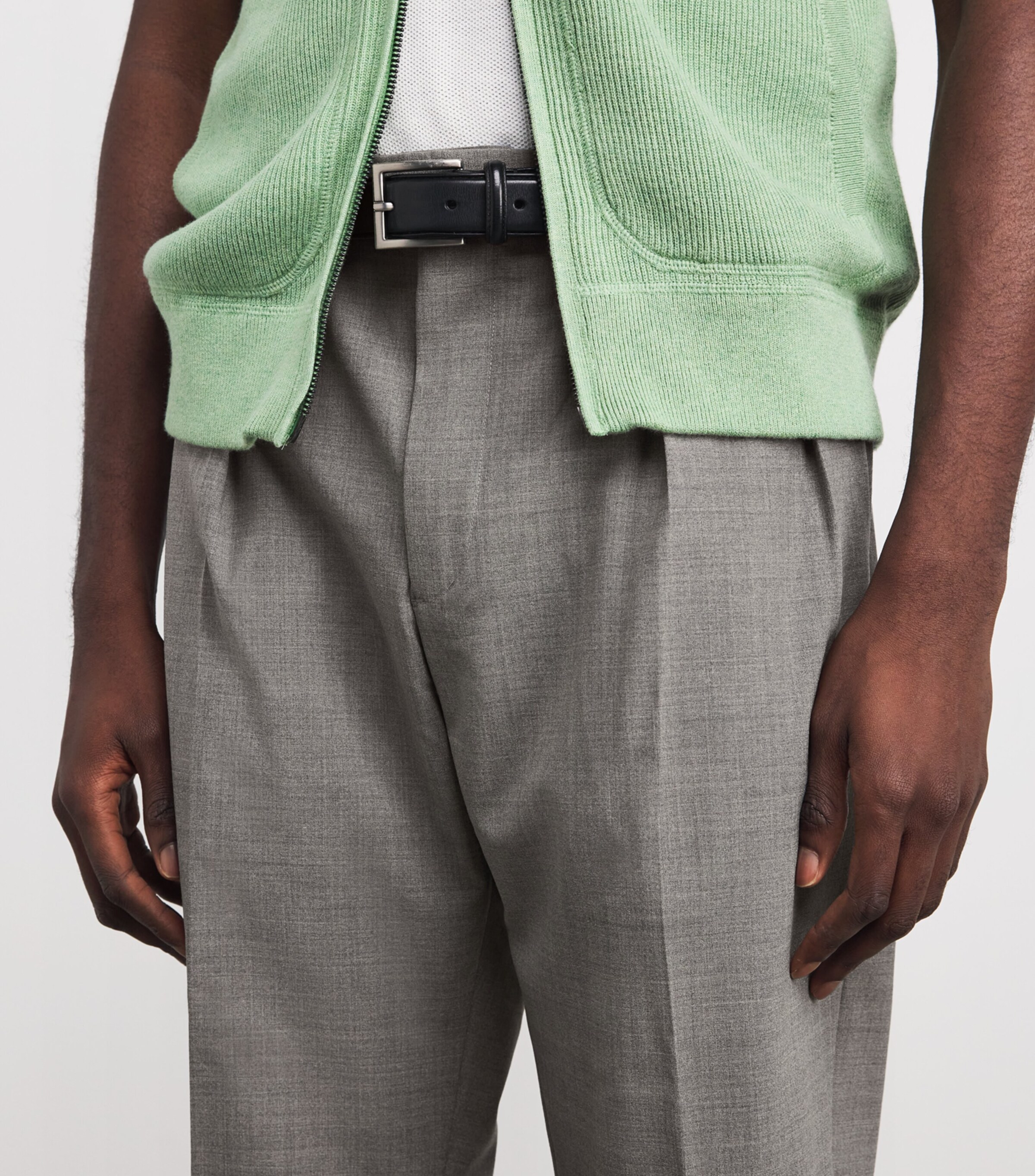 Wool-Blend Slim Trousers GREY Image 6