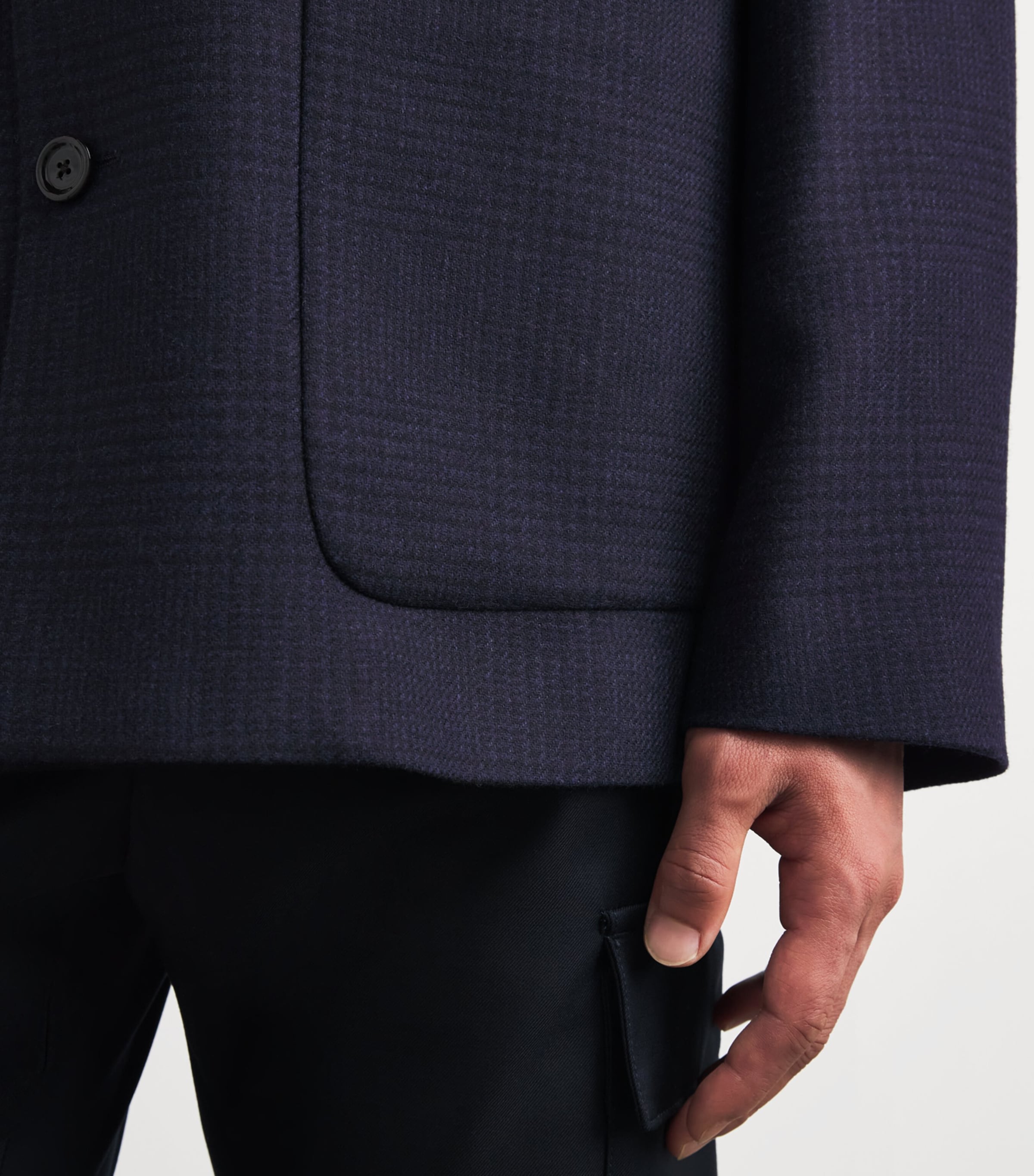 Lardini Mens Wool-Cashmere Check Chore Jacket Navy Image 6