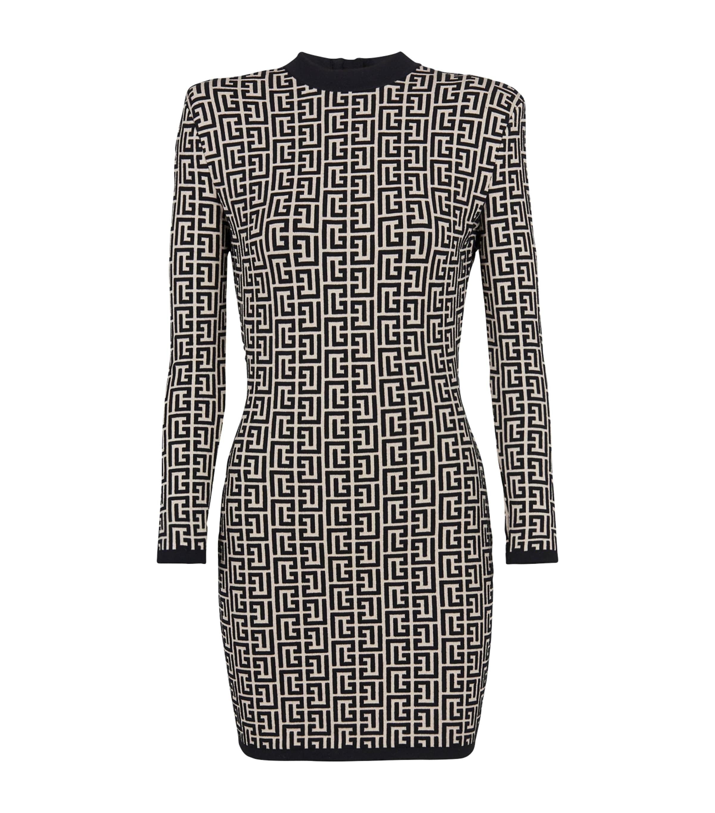 Balmain Monogram Wool-blend Knit Minidress In Black