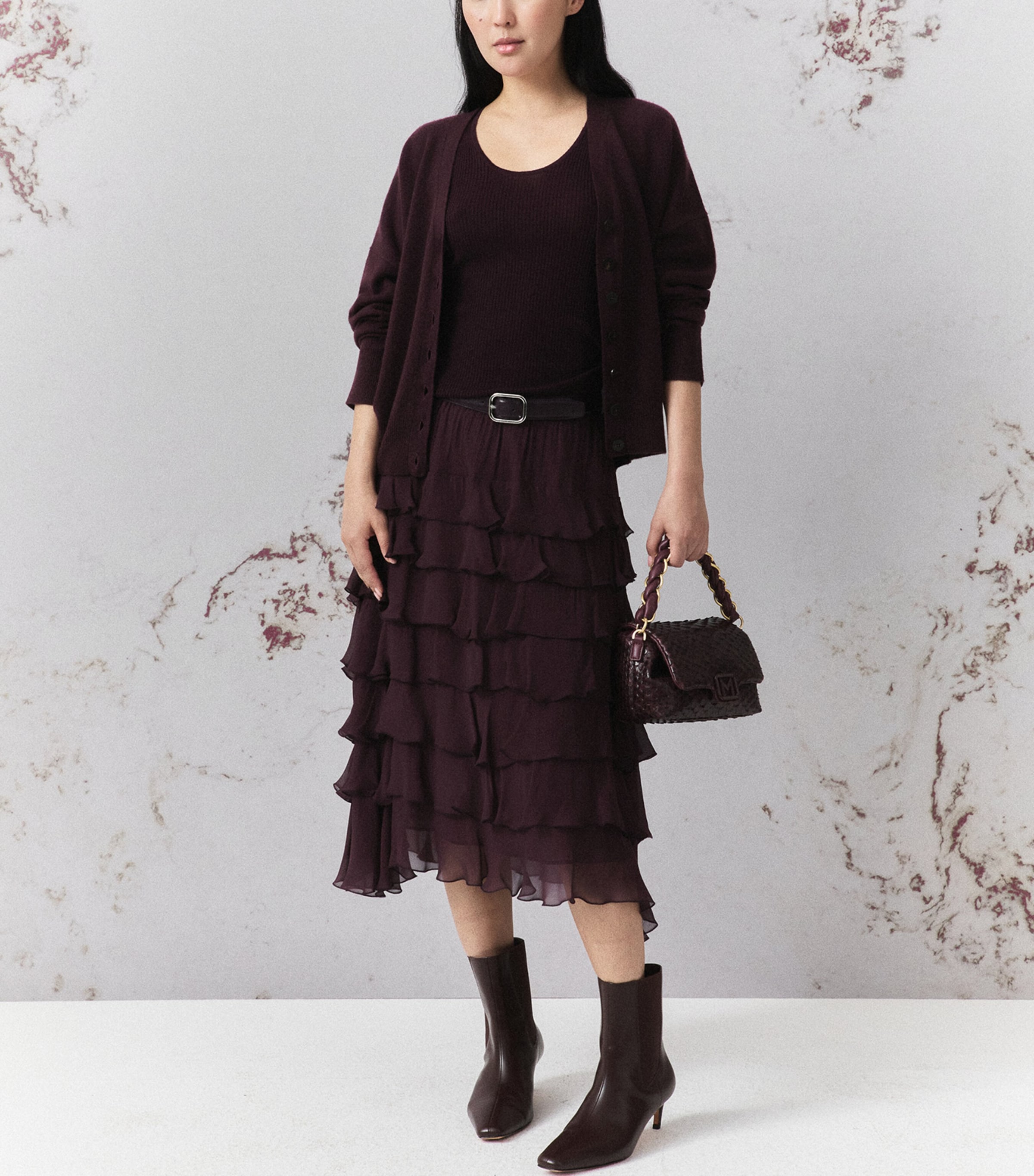 Marella Womens Ruffled Midi Skirt Blackberry Image 2