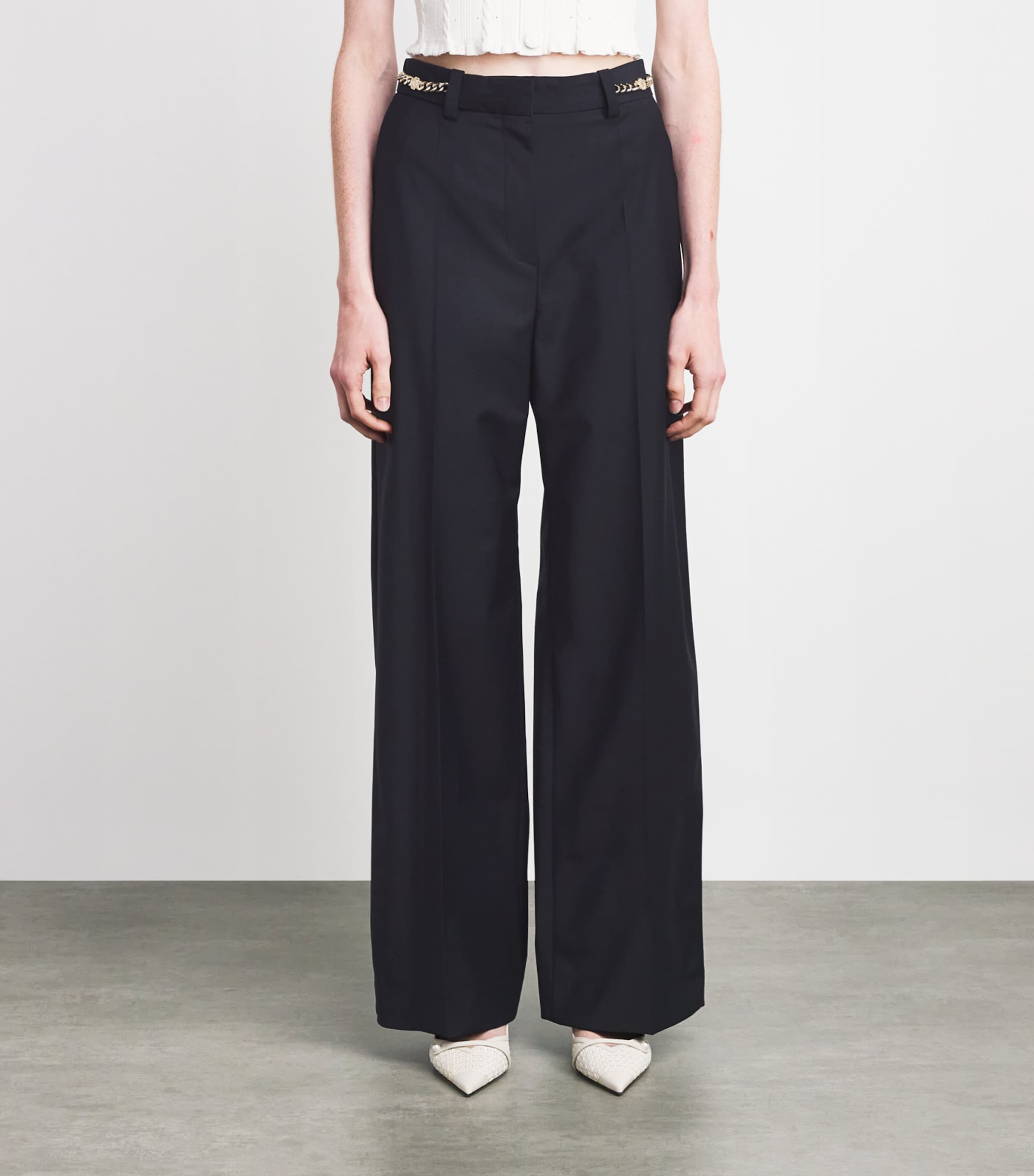 Chain-Embellished Straight Trousers NAVY Image 3