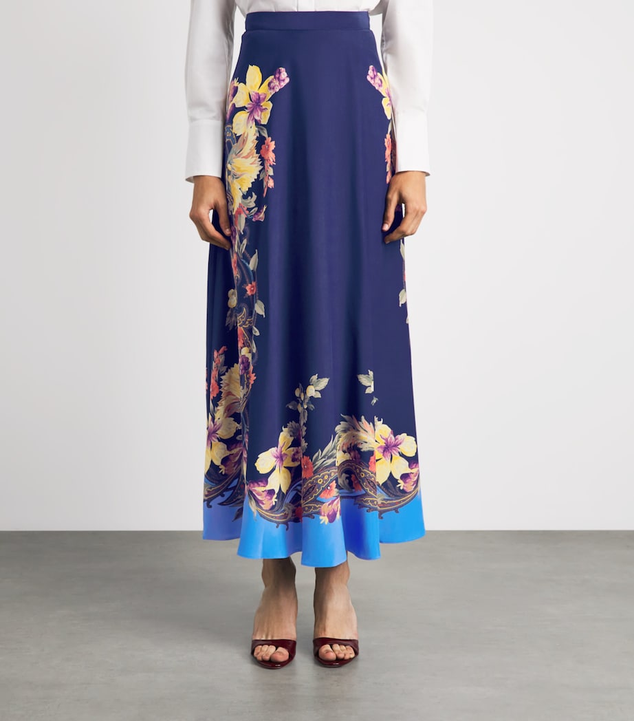Etro Womens Silk Floral Paisley Print Maxi Skirt Print/blue Bs Image 4
