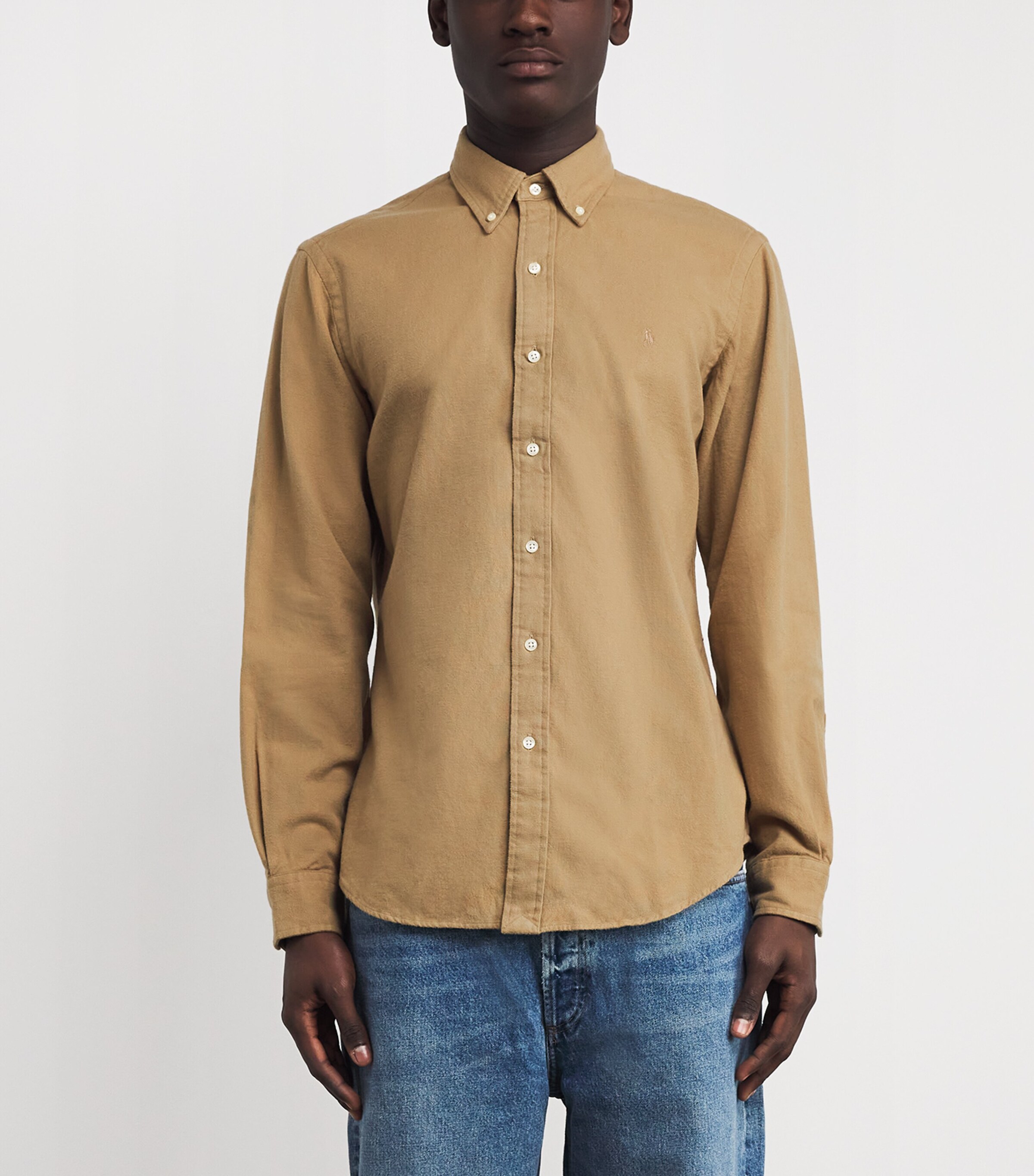Polo Ralph Lauren Mens Flannel Polo Pony Shirt Beige/khaki Image 3