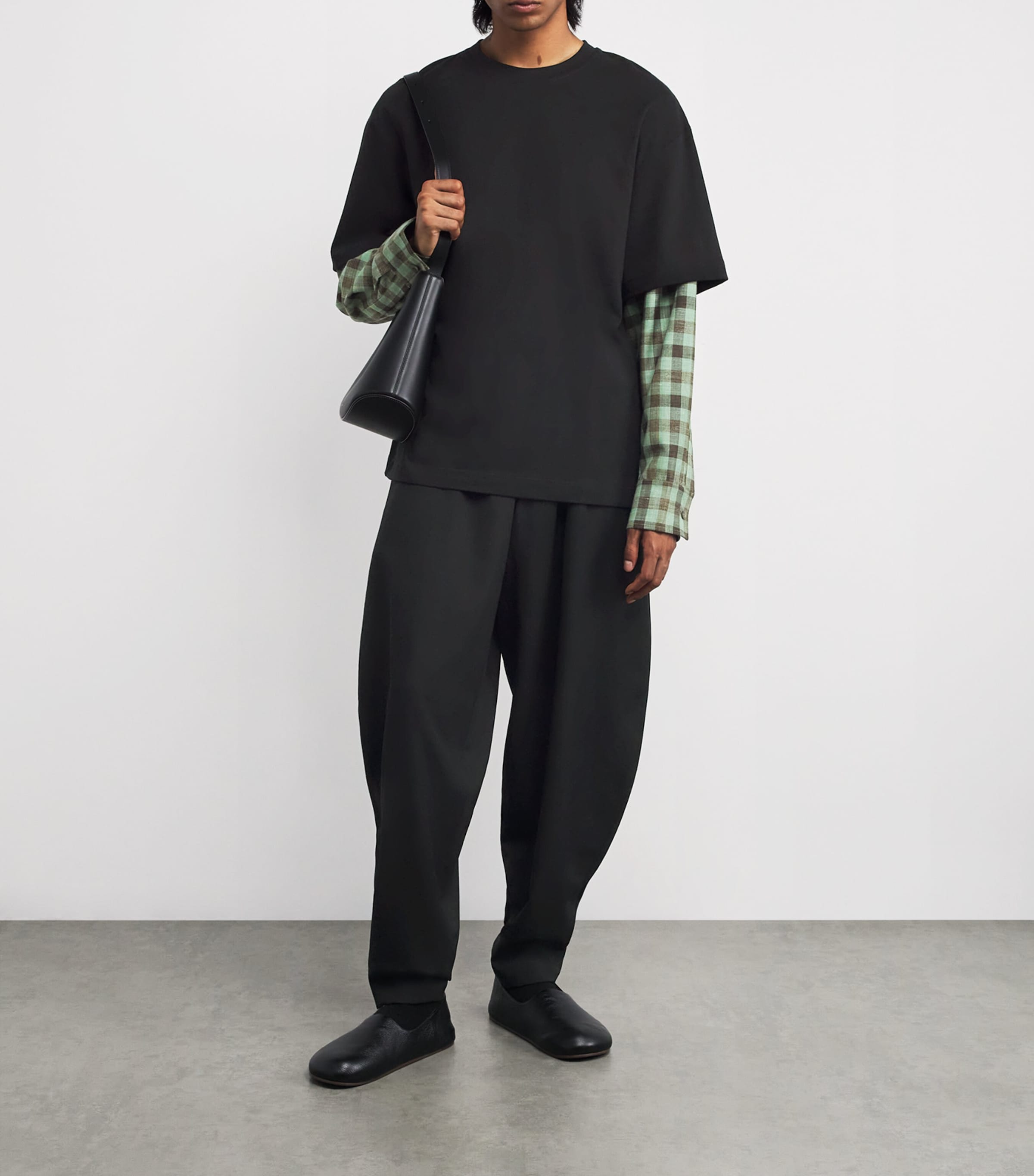Jil Sander Black Check-Sleeve Layered T-Shirt | Harrods US