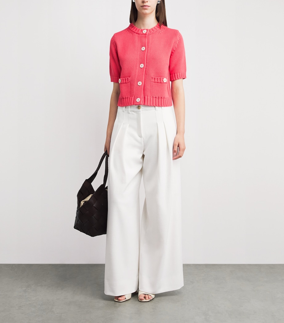 ME+EM Womens Organic Cotton Cropped Short-Sleeve Cardigan Candy Coral Image 2