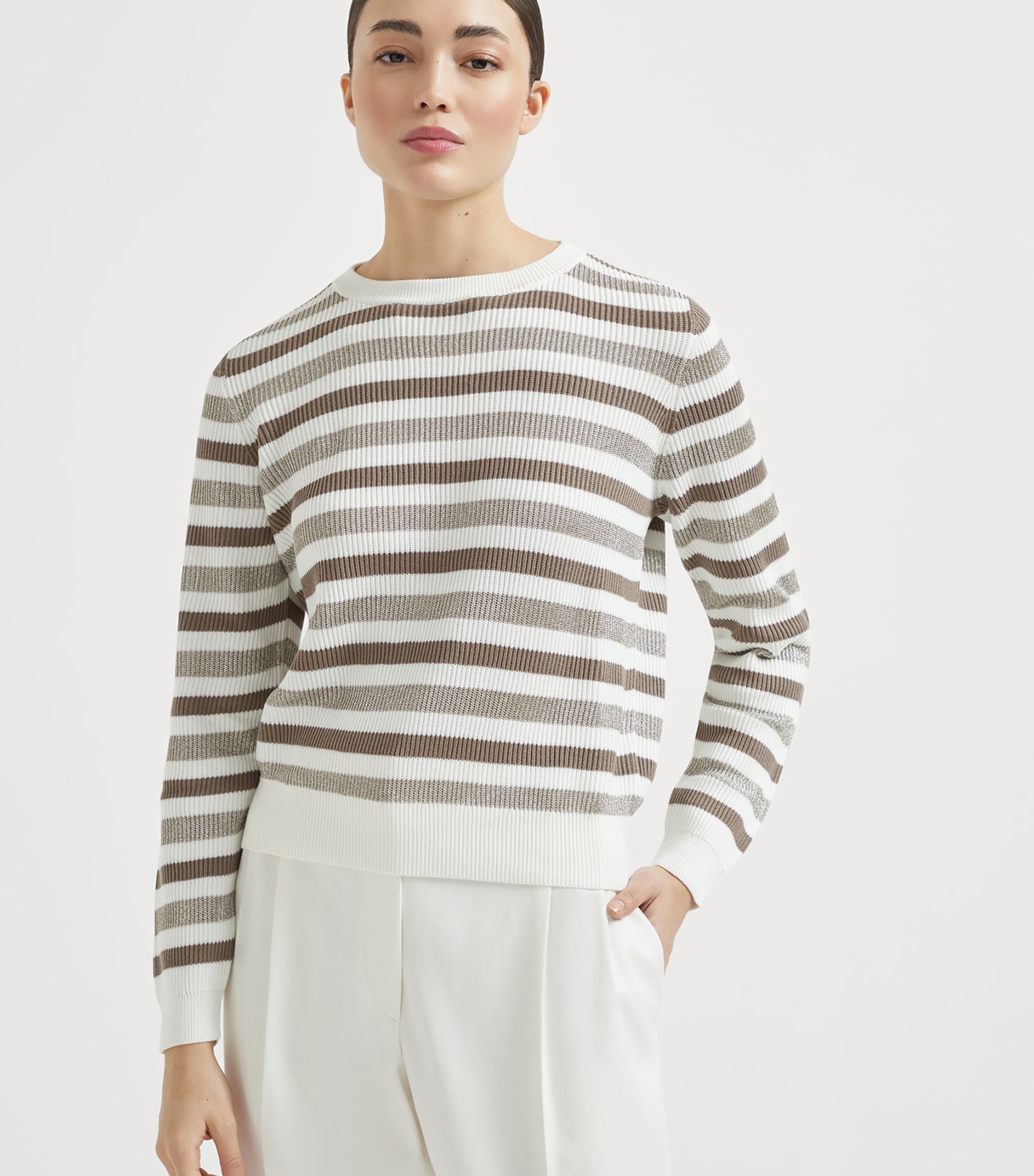 Brunello Cucinelli Womens Cotton Stripe Sweater Image 2
