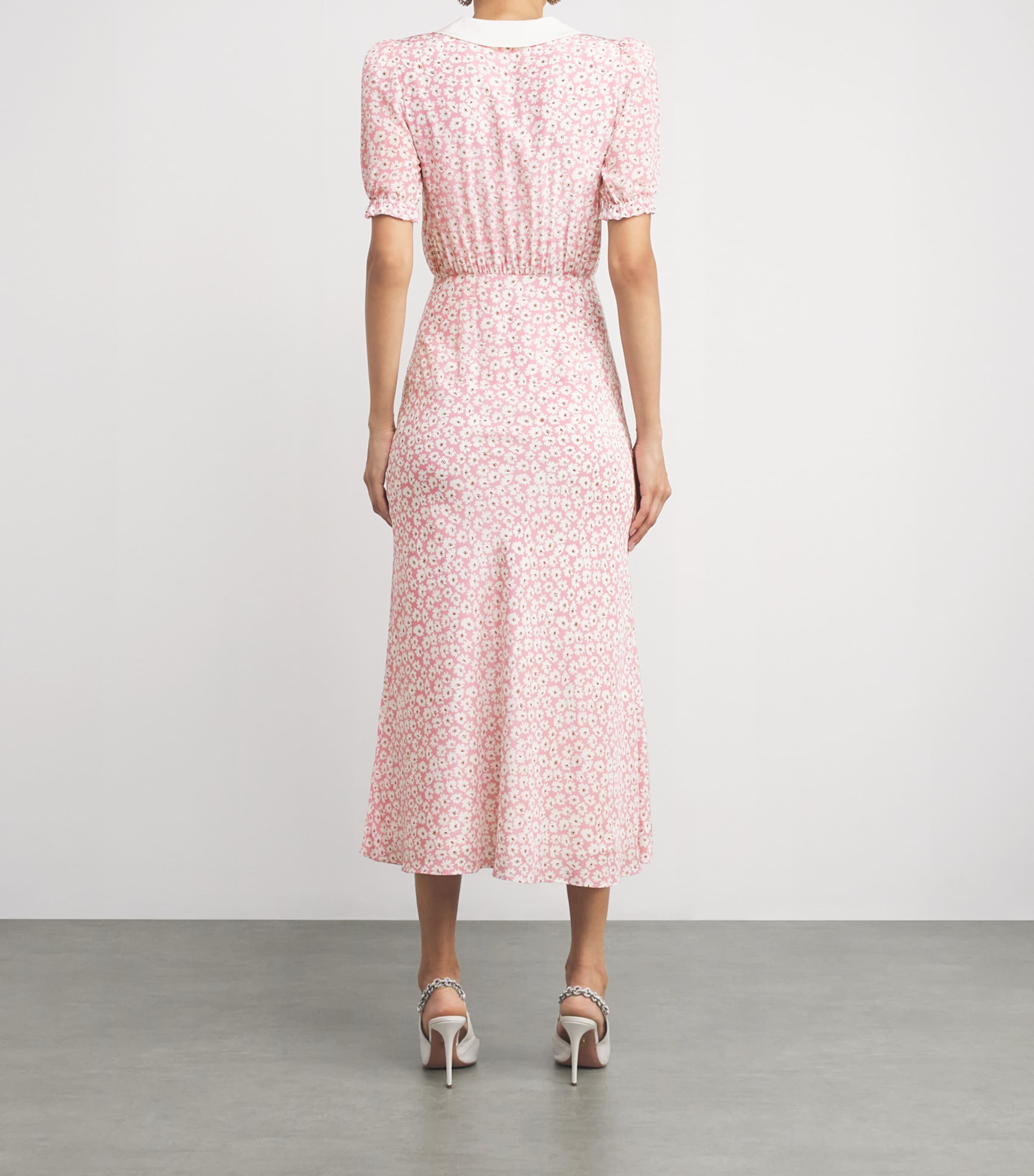 Silk Floral Collar Midi Dress 1816 PINK-WHITE Image 3