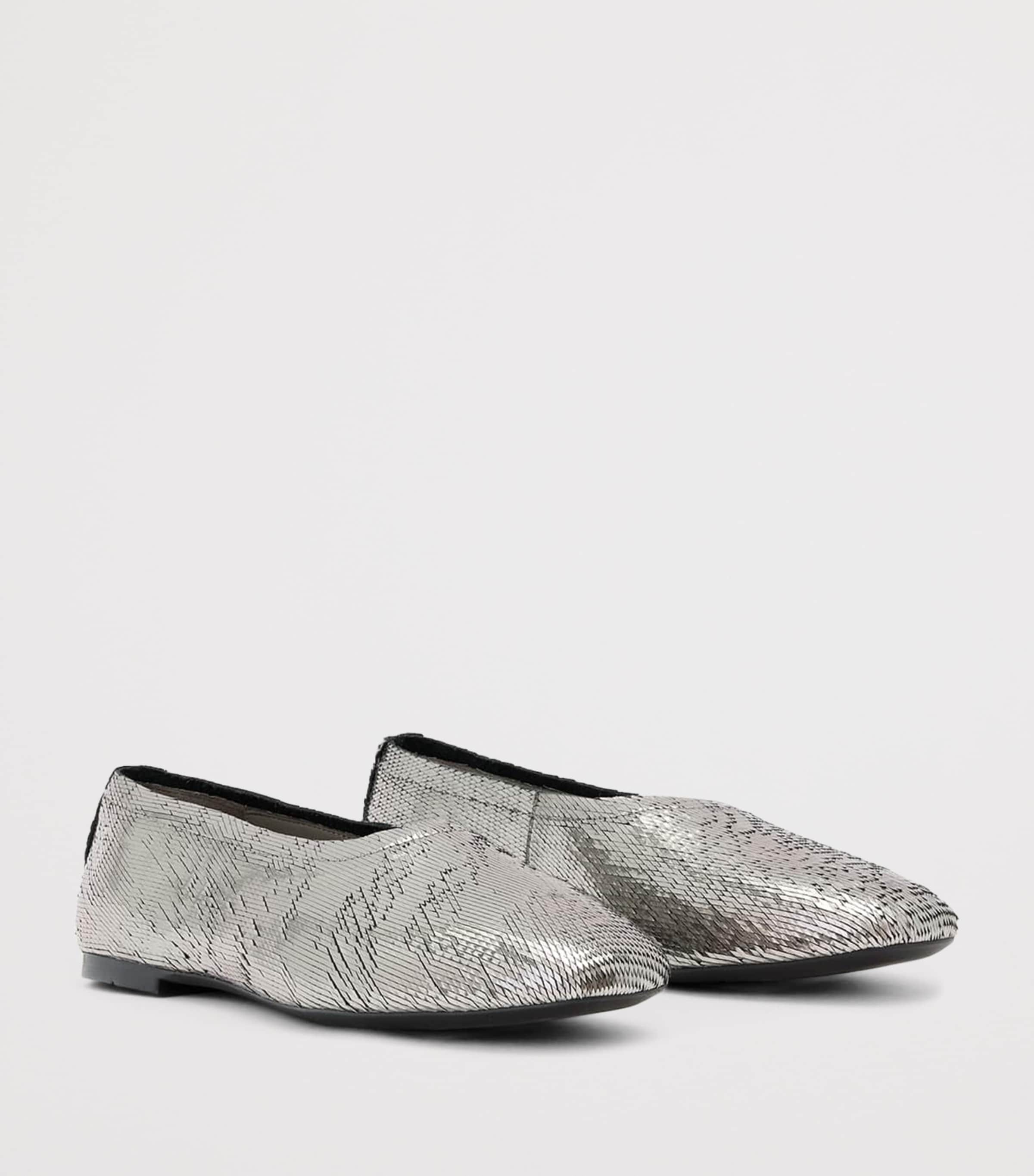 AllSaints Metallic Leather Hailee Ballet Flats Gunmetal Grey Image 2