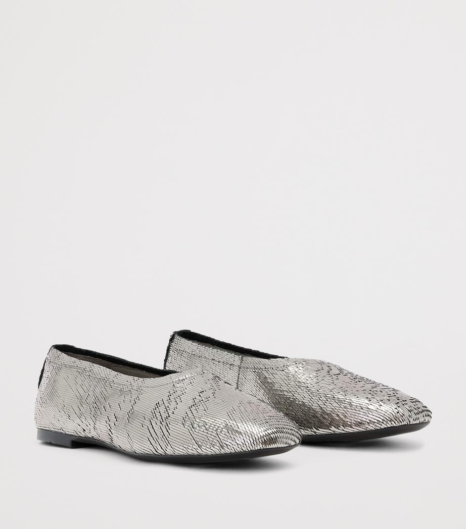 AllSaints Metallic Leather Hailee Ballet Flats Gunmetal Grey Image 2