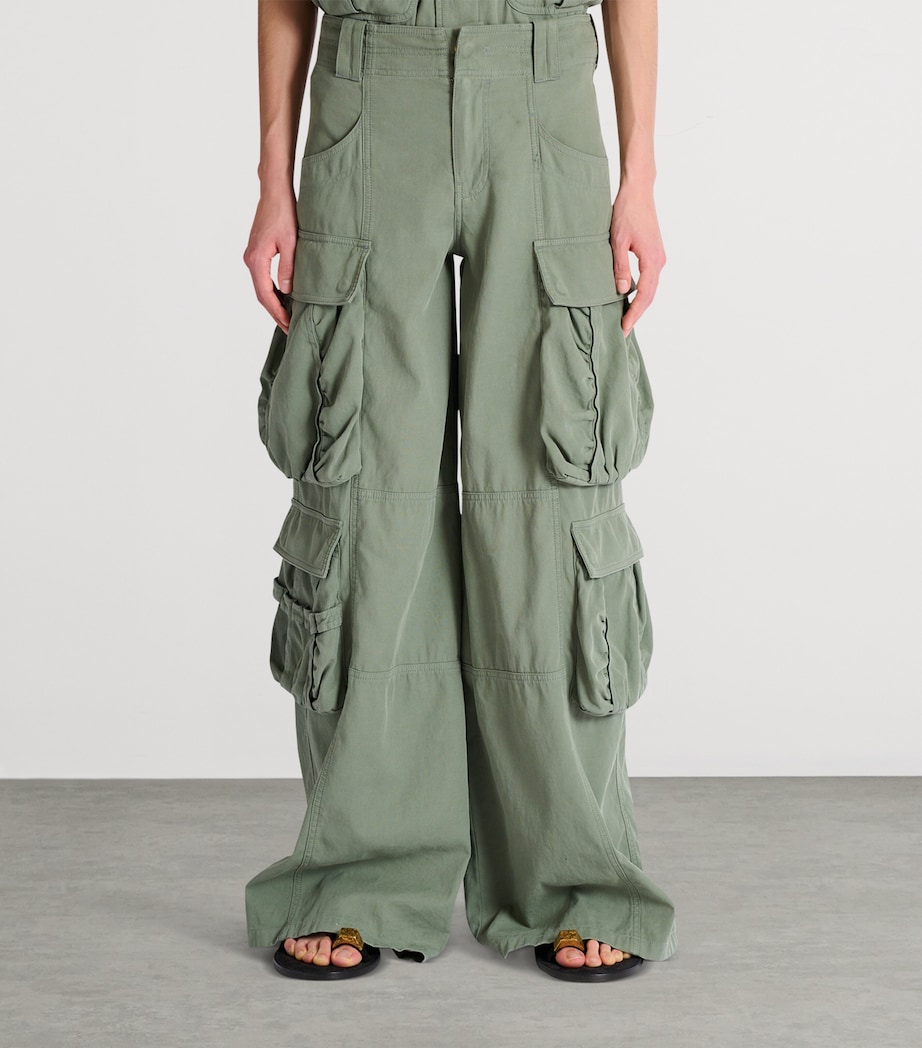 Balmain Mens Cotton Cargo Trousers Vert Laurier Image 2