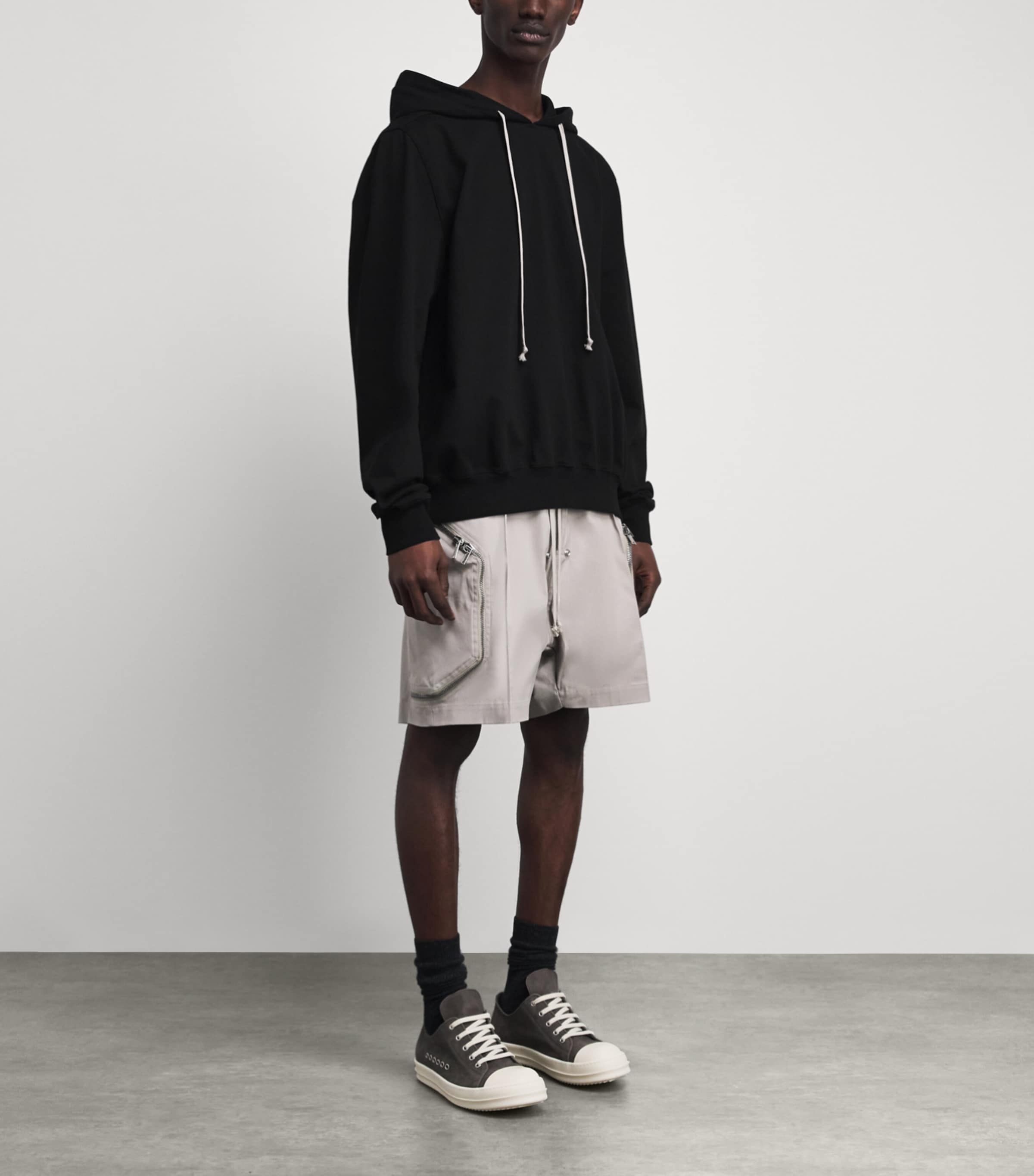 Rick Owens Mens Cotton Oversized Hoodie Black/milk Image 2