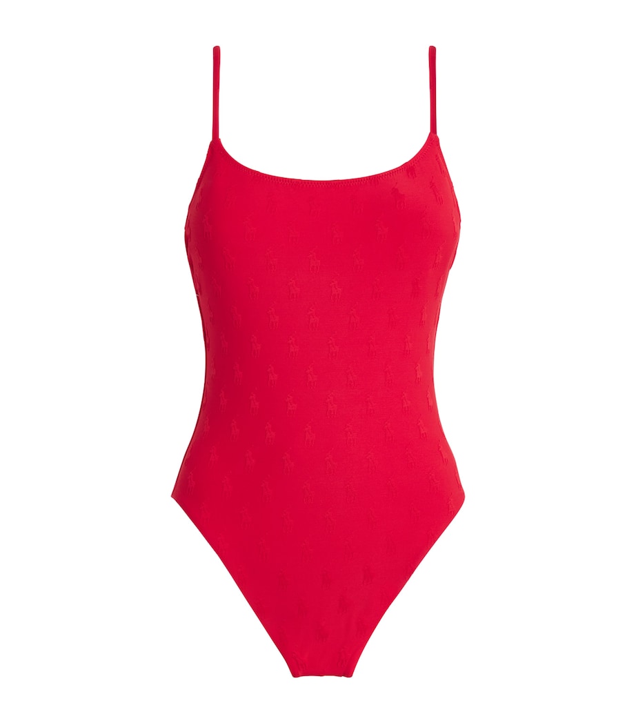 Polo Ralph Lauren Womens Jacquard Swimsuit Cruise Red Image 1