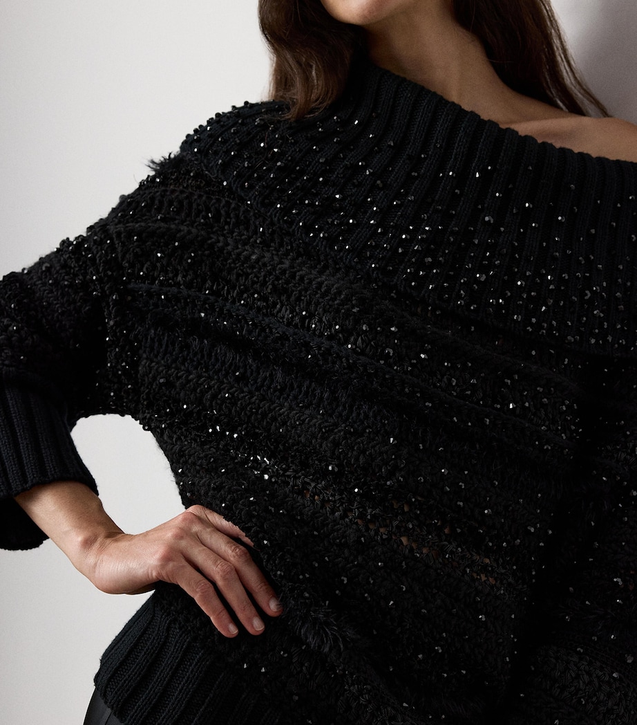 Wool-Blend Embellished Asymmetric Sweater BLACK Image 5