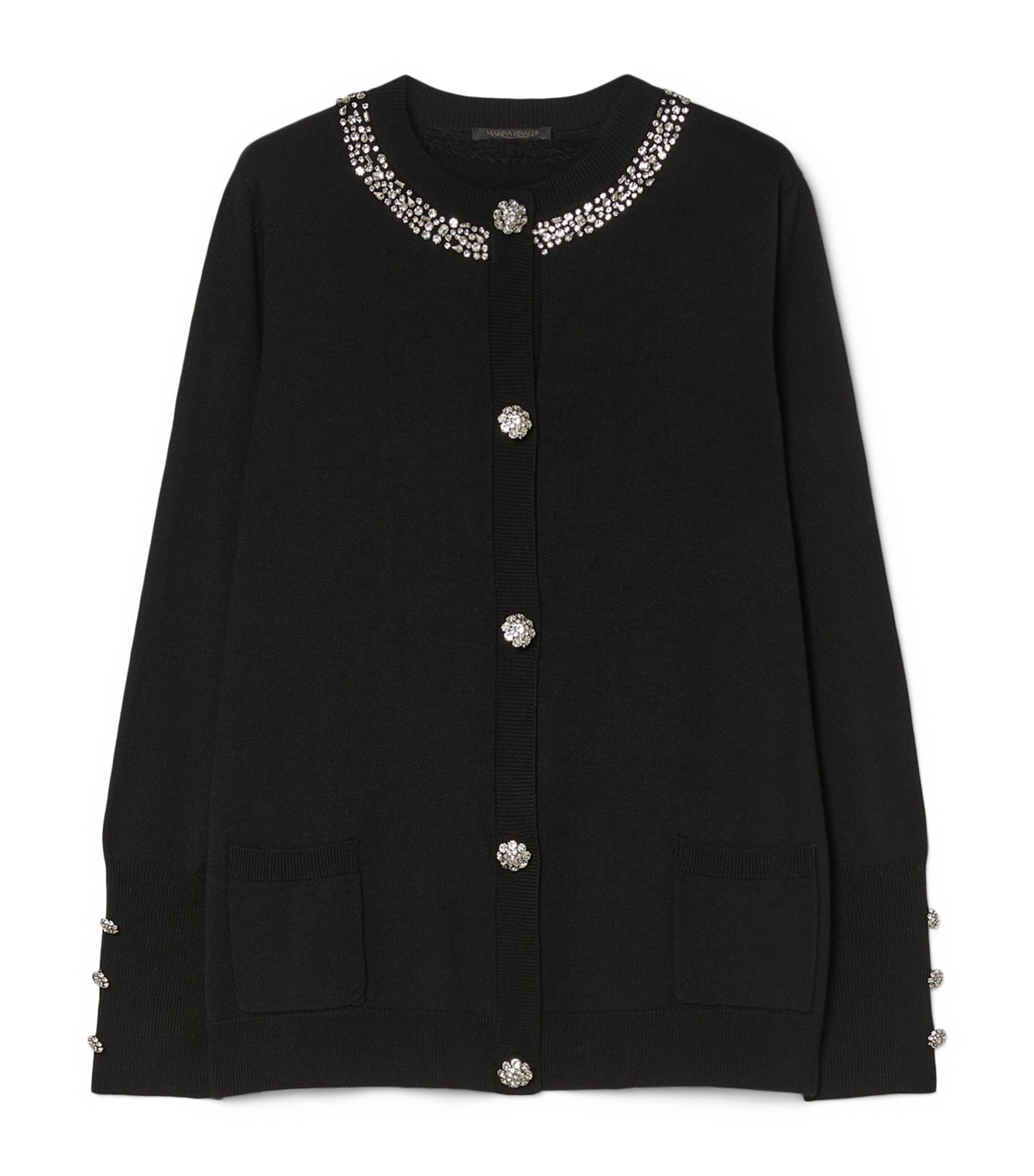 Marina Rinaldi Womens Embellished Cardigan Black Image 1