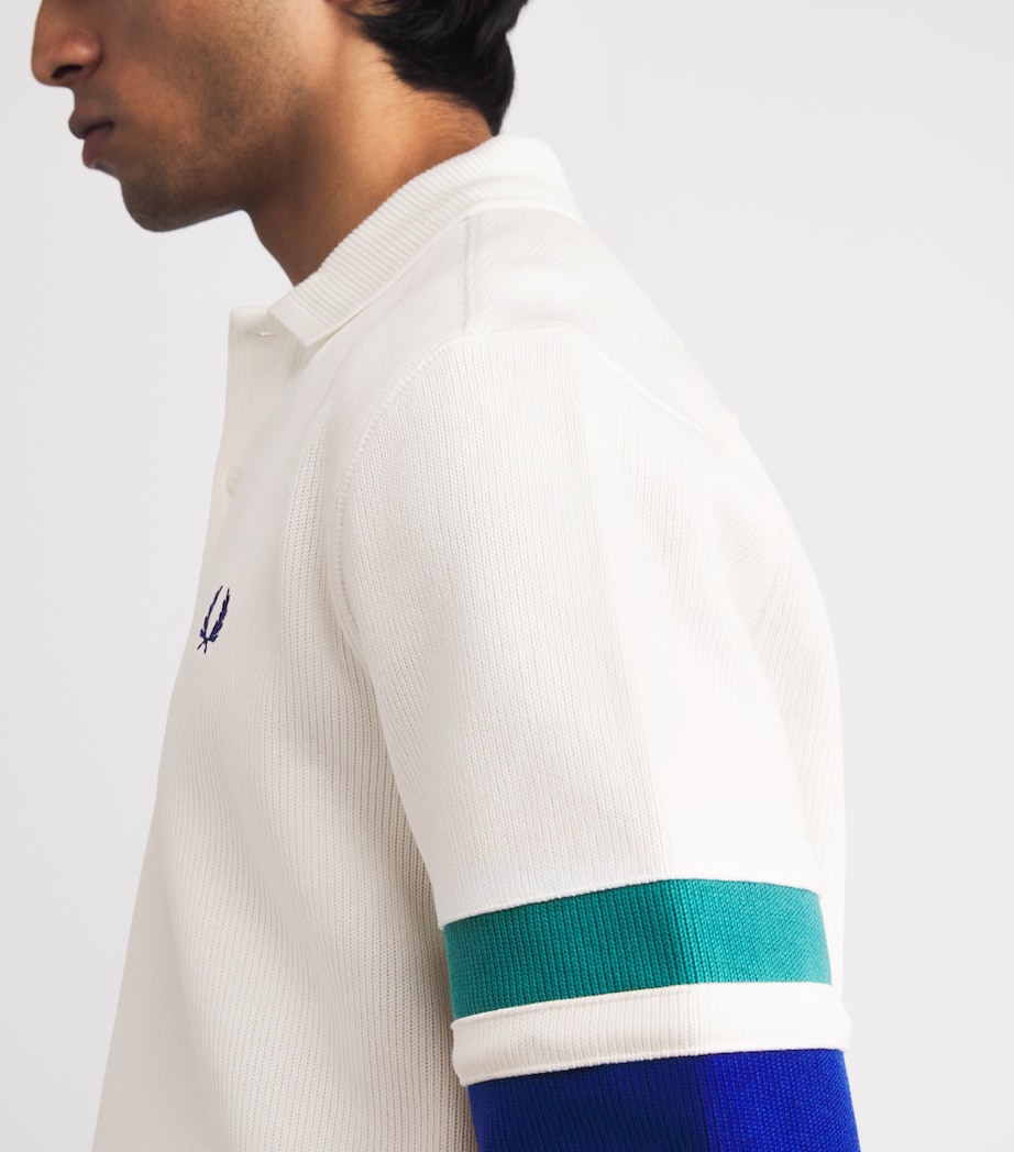 Fred Perry Mens Tipped Long-Sleeve Rugby Shirt Snow White Image 3