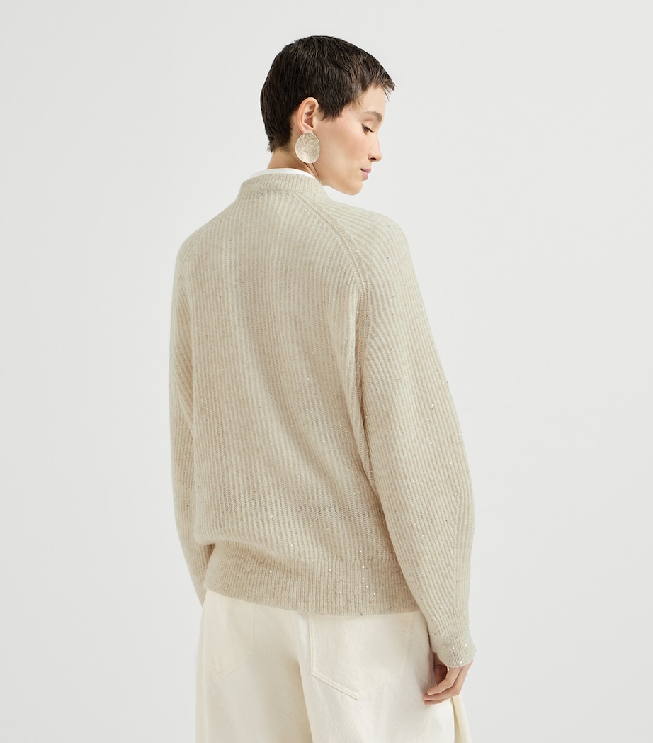 Brunello Cucinelli Womens Rib-Knit Embellished Sweater Avorio Image 3