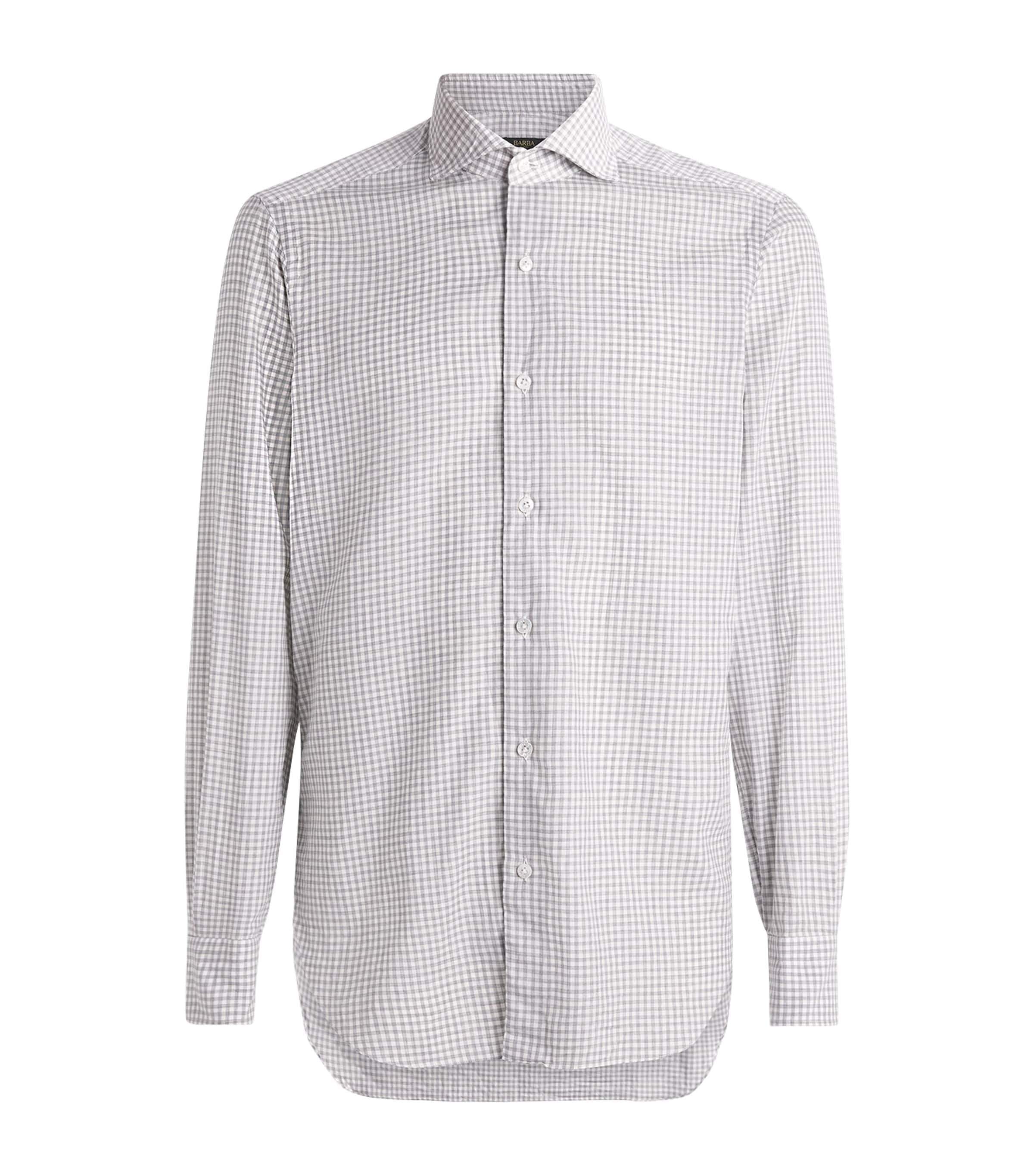 Barba Napoli Mens Cotton Washed Check Shirt Grey Image 1