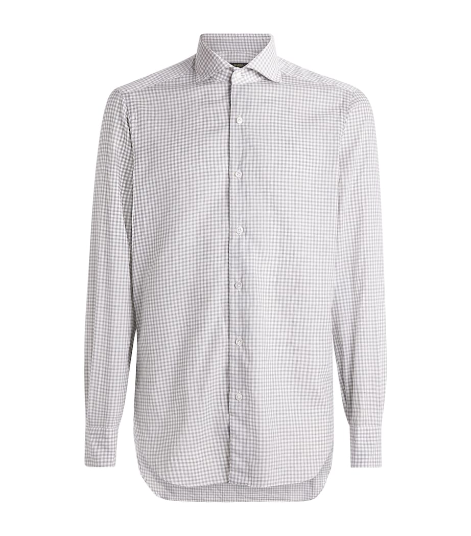 Barba Napoli Mens Cotton Washed Check Shirt Grey Image 1