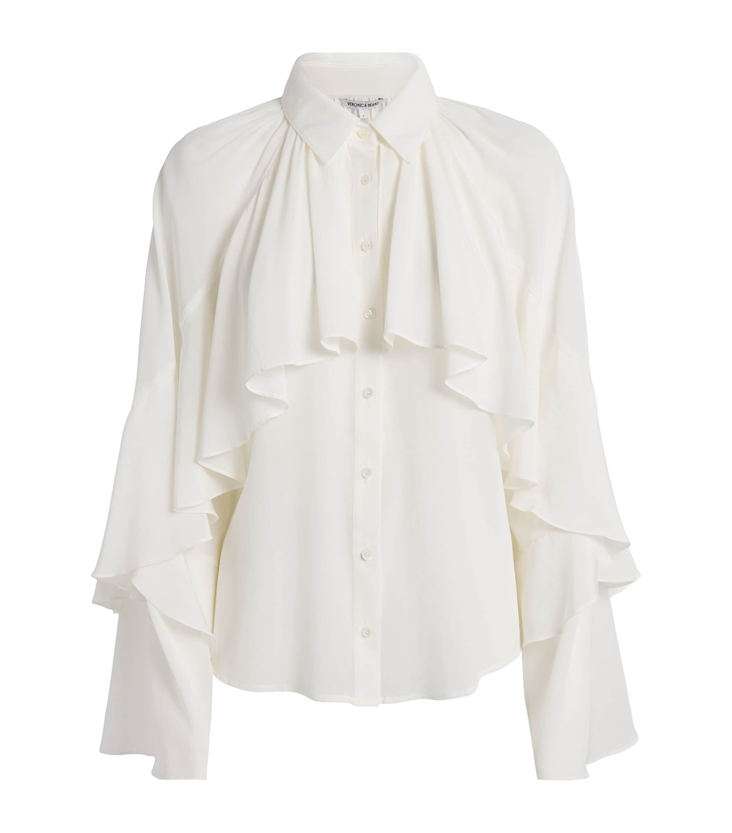 Veronica Beard Silk Ruffle Demaris Blouse In White