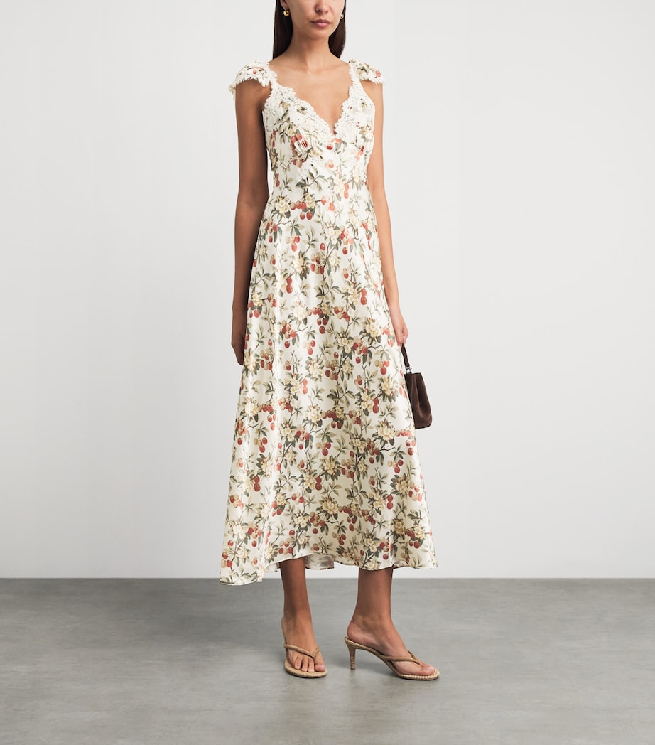 DÔEN Womens Silk Fiona Midi Dress Cerise Et Fleur Image 2