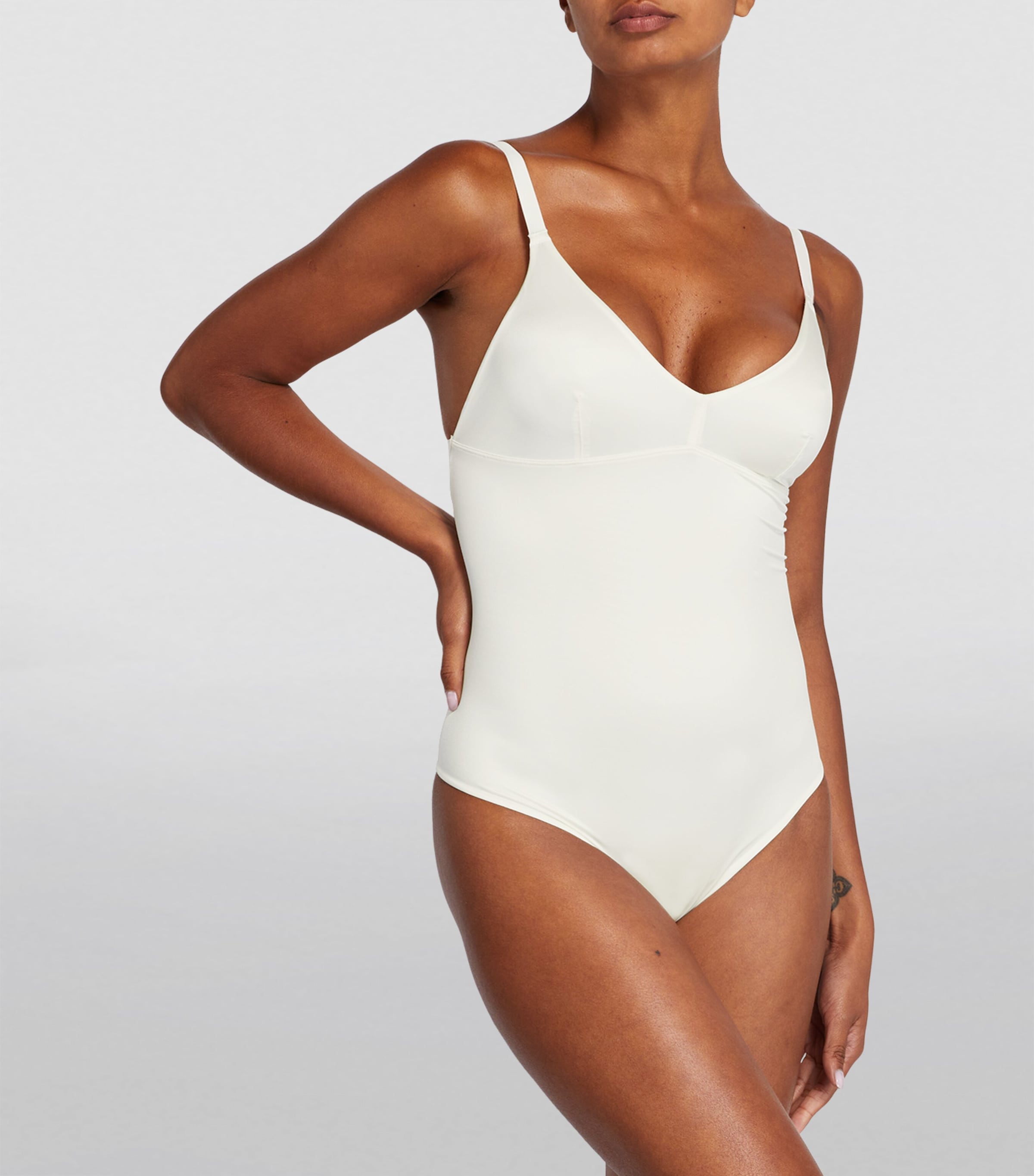 Shaping Satin Thong Bodysuit - Light Control LINEN Image 2