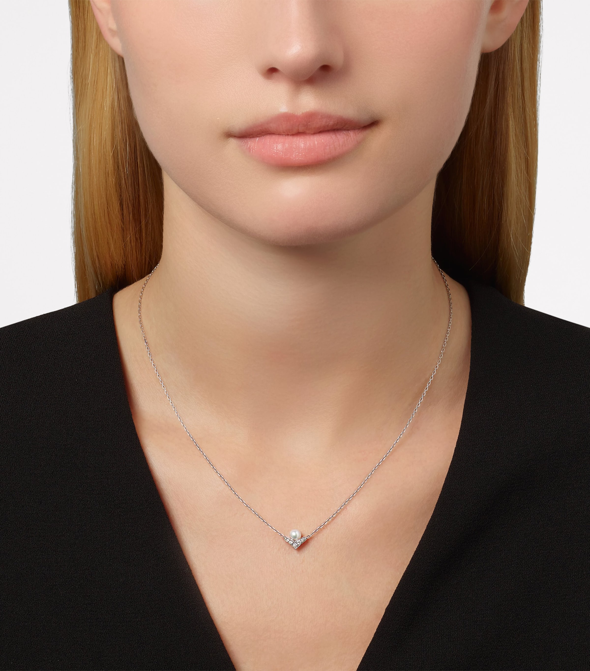 White Gold, Diamond and Pearl Josephine Aigrette Pendant Necklace WHITE GOLD Image 2