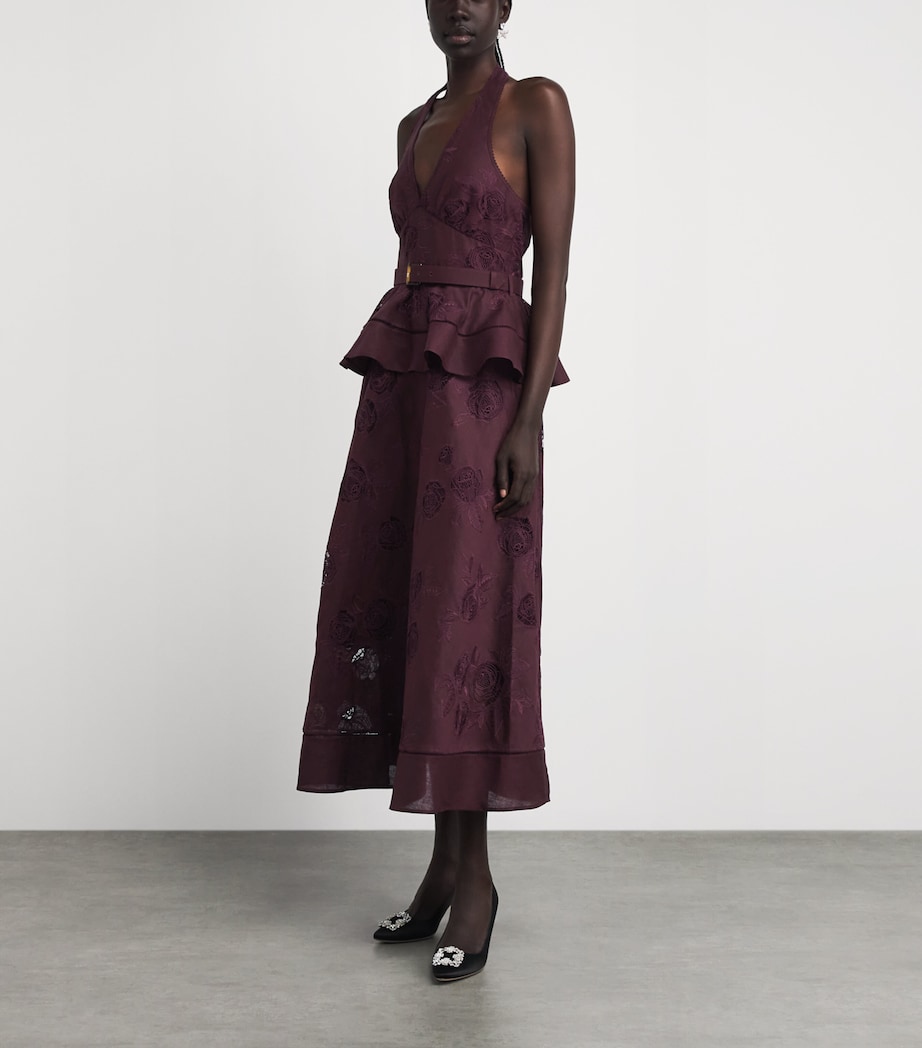 Self-Portrait Womens Linen-Cotton Embroidered Midi Dress Burgundy Image 2