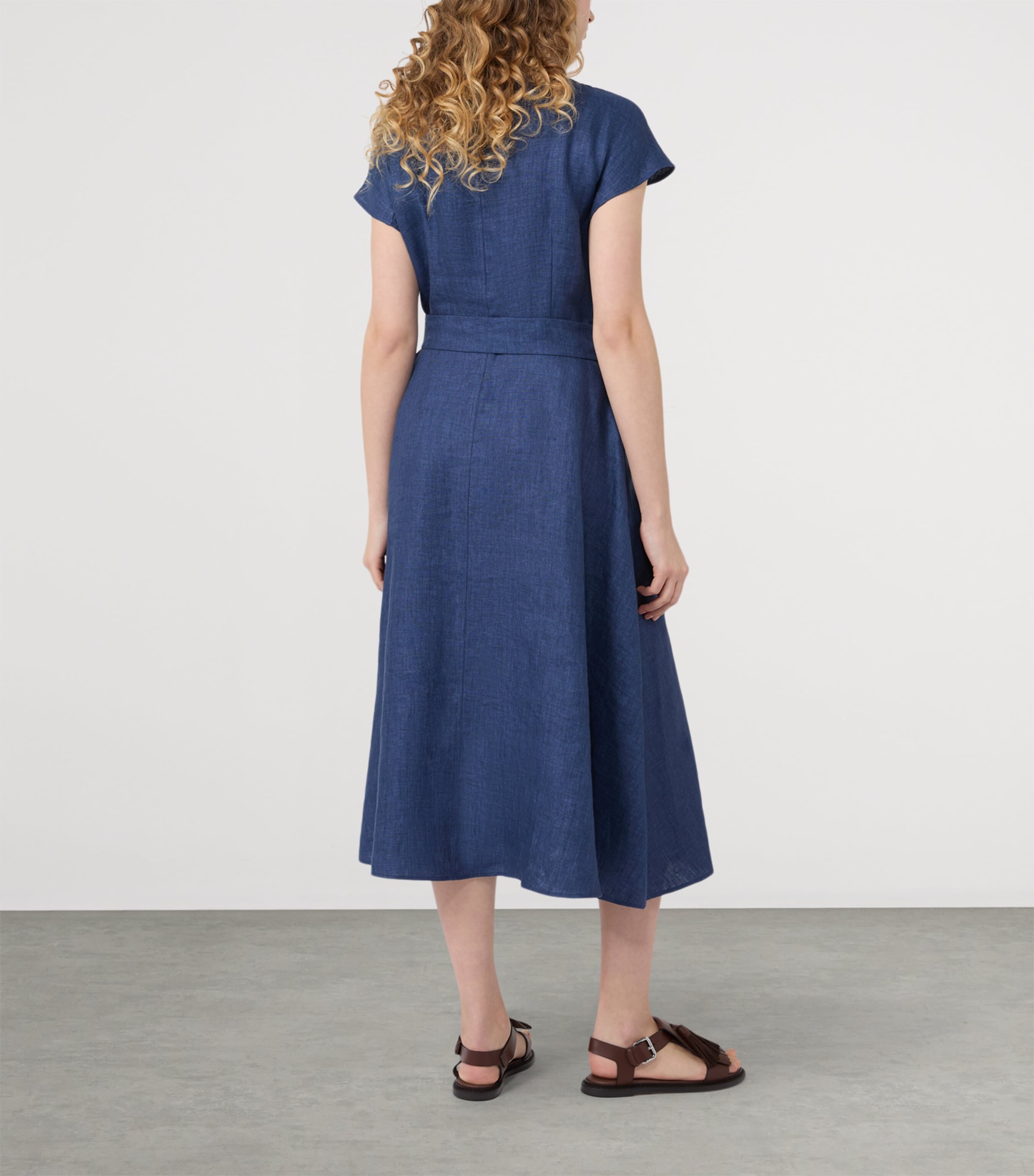 Weekend Max Mara Womens Linen Belted Midi Dress Navy Image 3