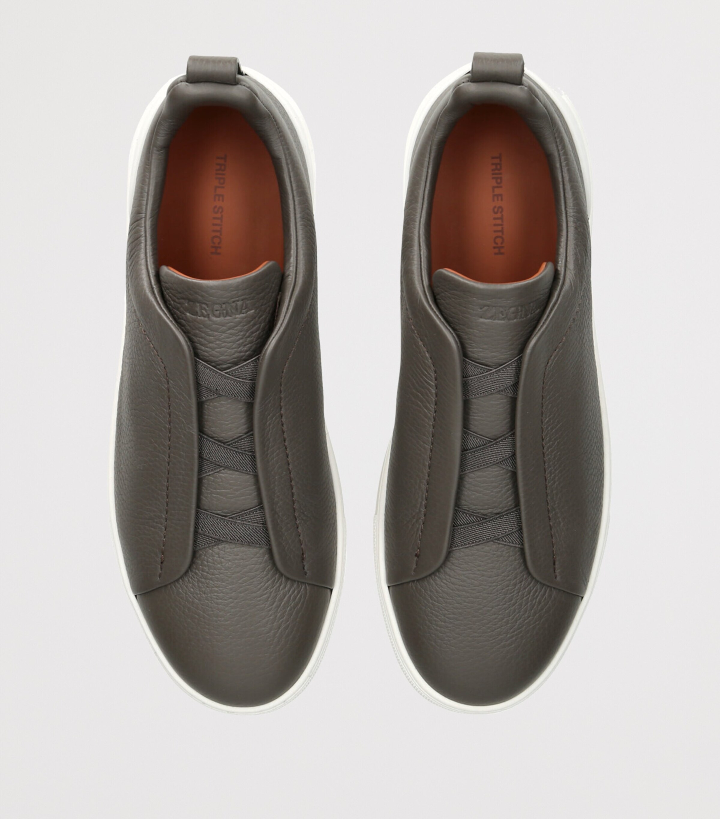 Zegna Leather Triple Stitch Sneakers Gunmetal Image 4