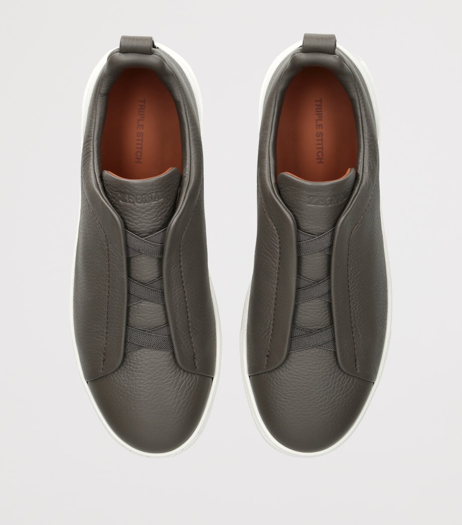 Zegna Leather Triple Stitch Sneakers Gunmetal Image 4