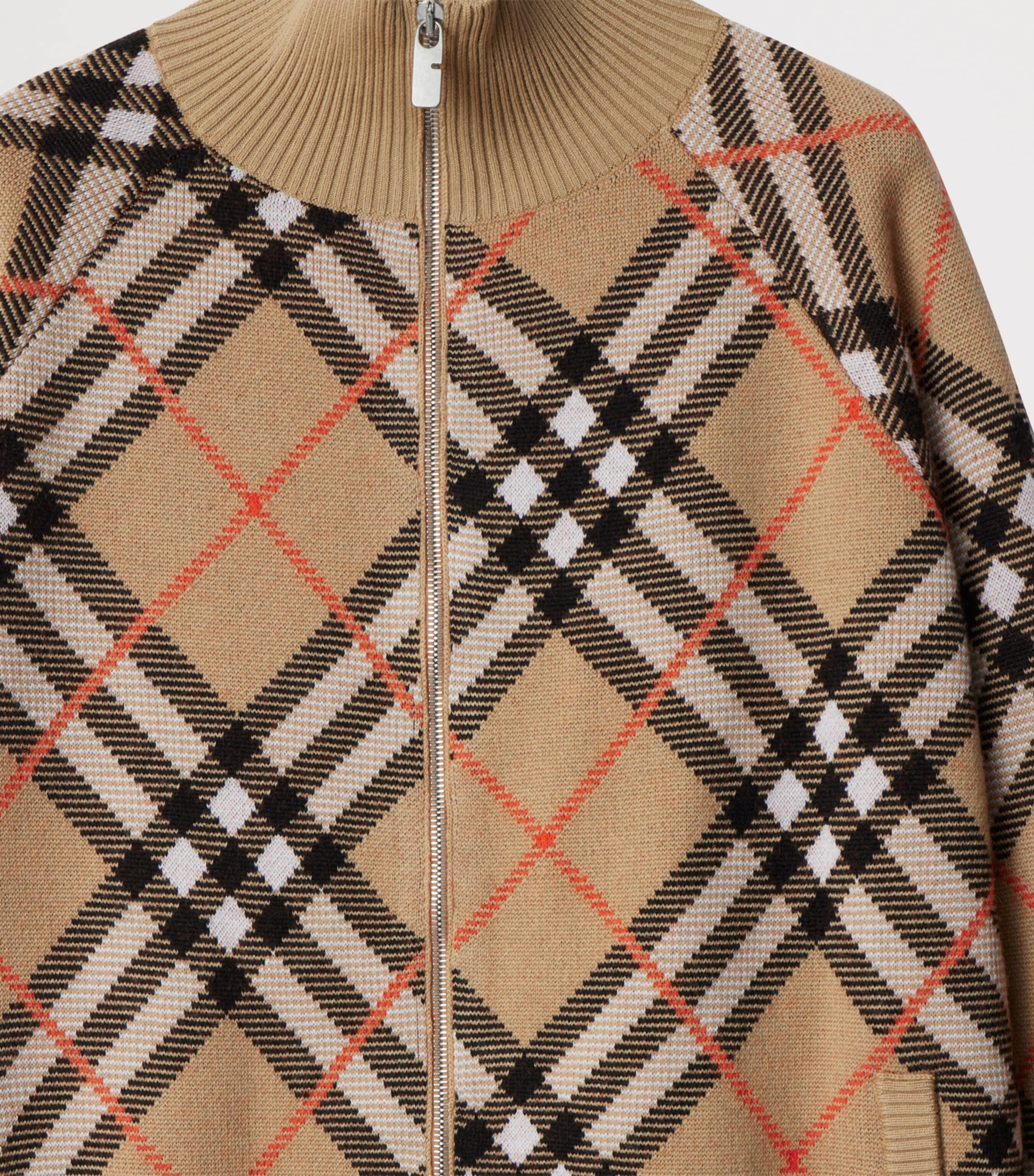 Wool-Blend Check Knit Jacket SAND IP CHECK Image 5