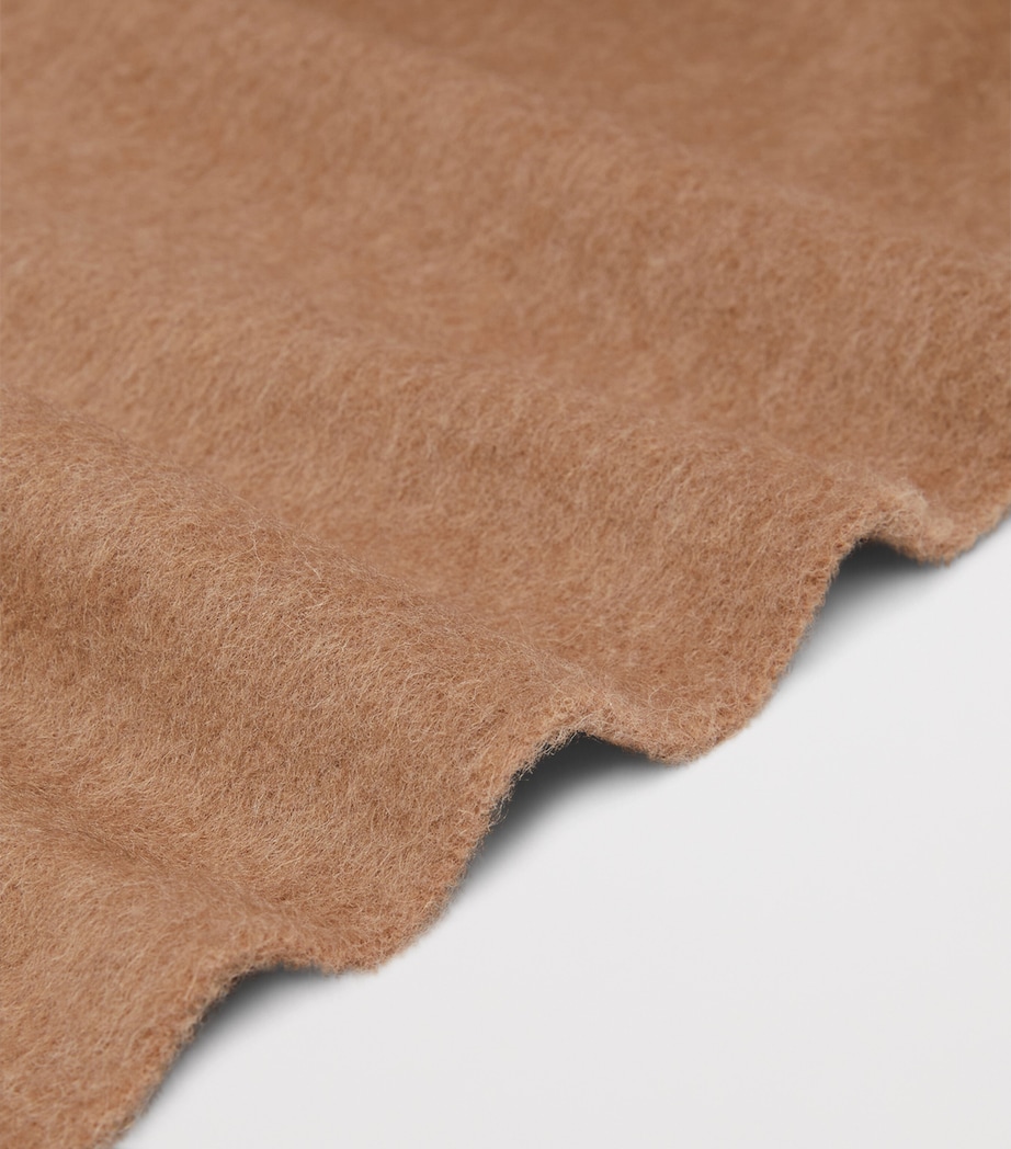 Max Mara Wool Fringed Logo Scarf Camel Image 4