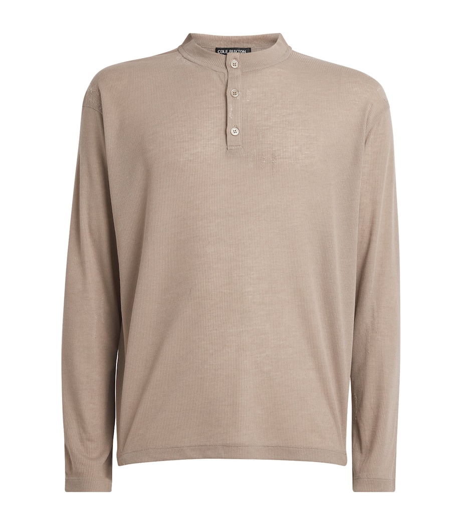 Distressed-Detail Long-Sleeve Henley T-Shirt BROWN 300 Image 1
